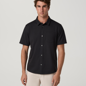 Short Sleeve Knit Oxford Button Down | Black