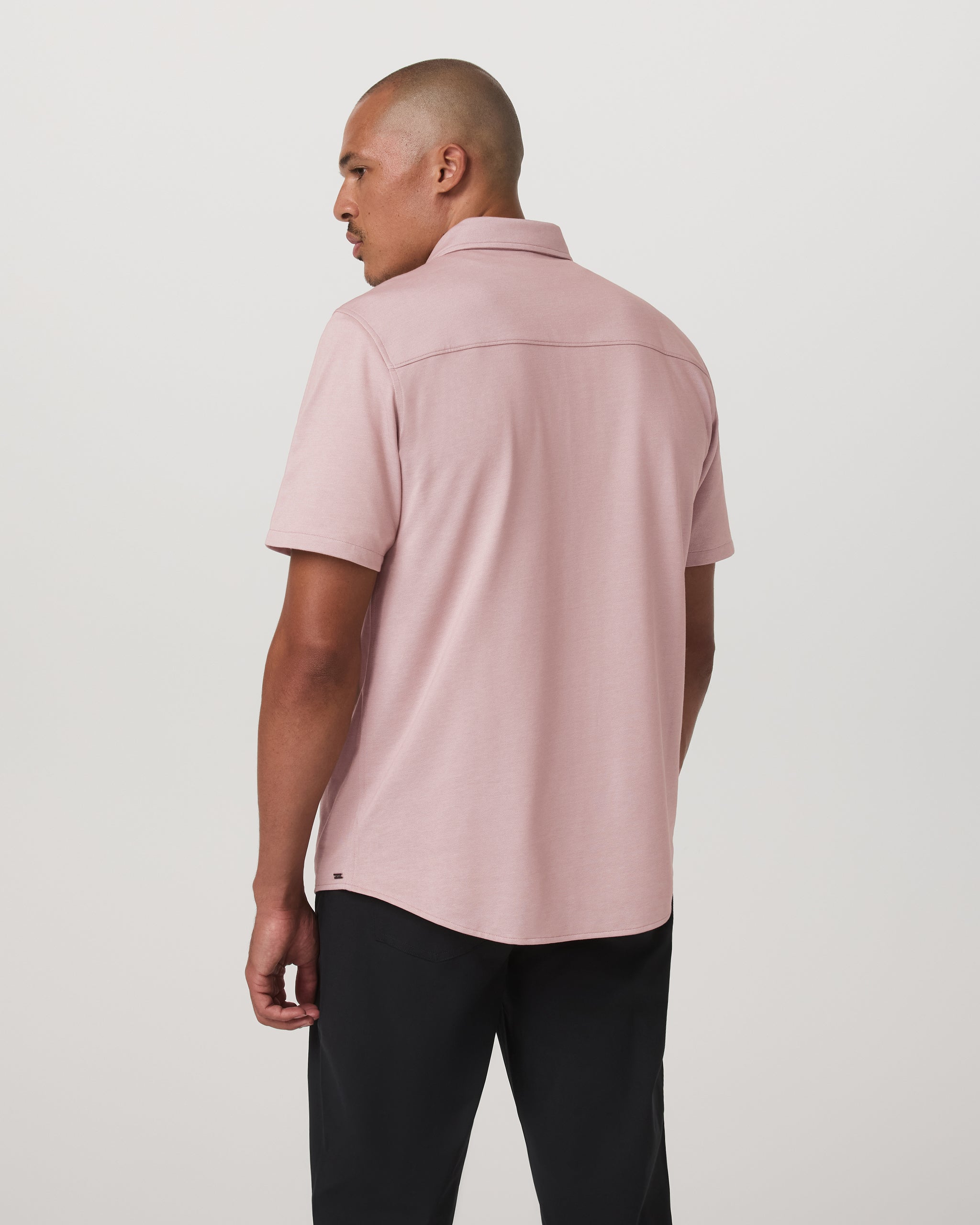 Short Sleeve Knit Oxford Button Down - Classic Fit | Mauve - Image 3