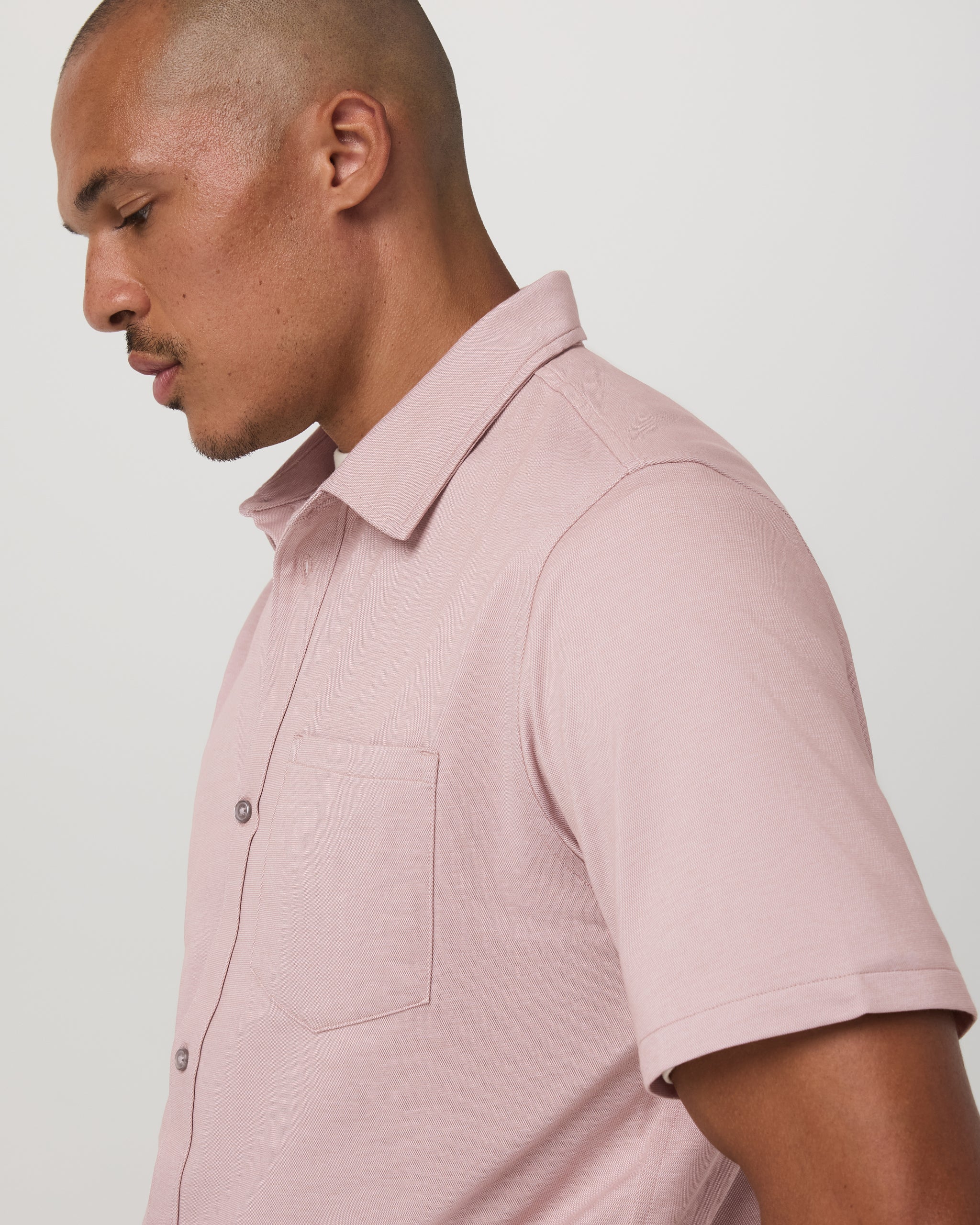 Short Sleeve Knit Oxford Button Down - Classic Fit | Mauve - Image 2