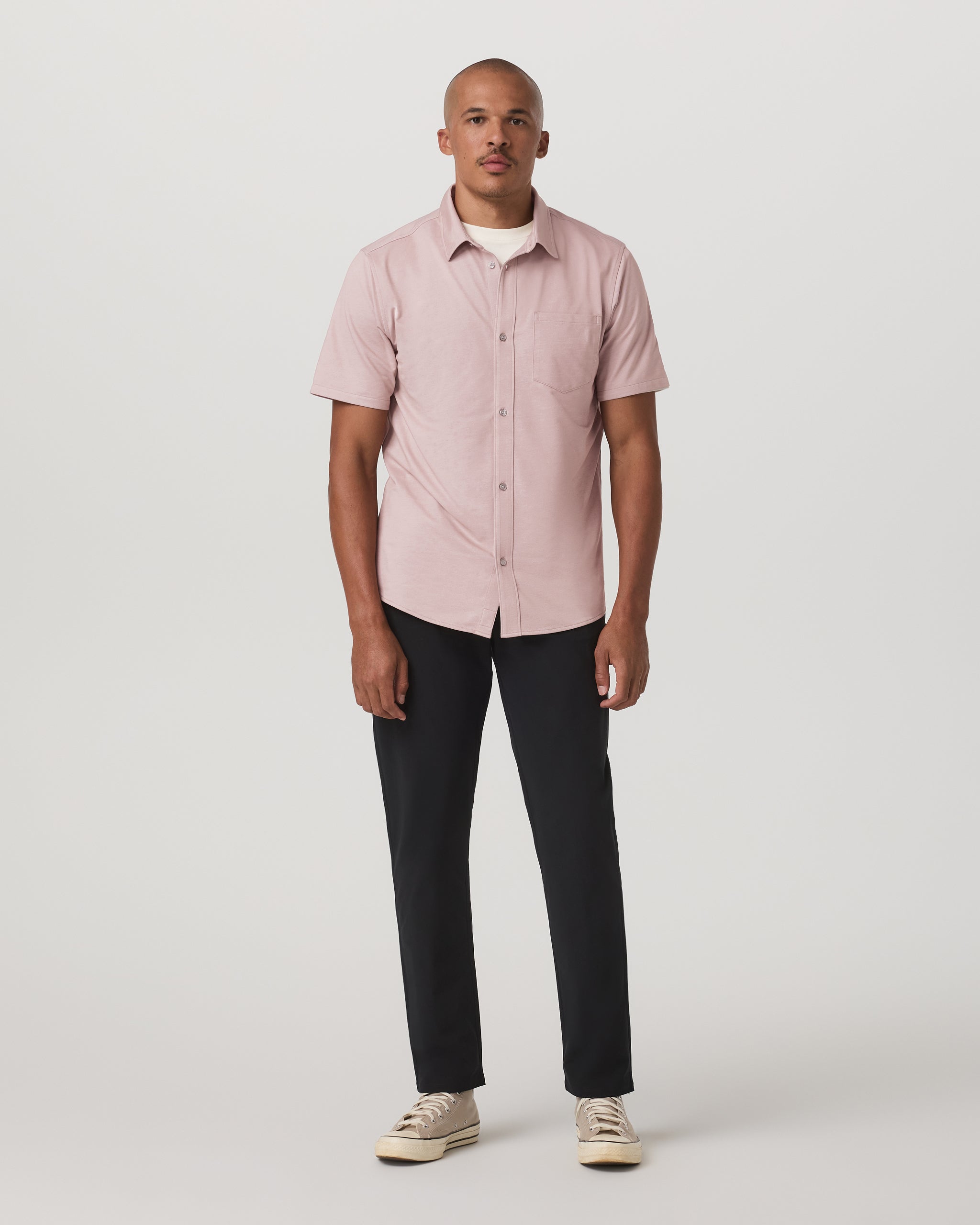 Short Sleeve Knit Oxford Button Down - Classic Fit | Mauve - Image 4