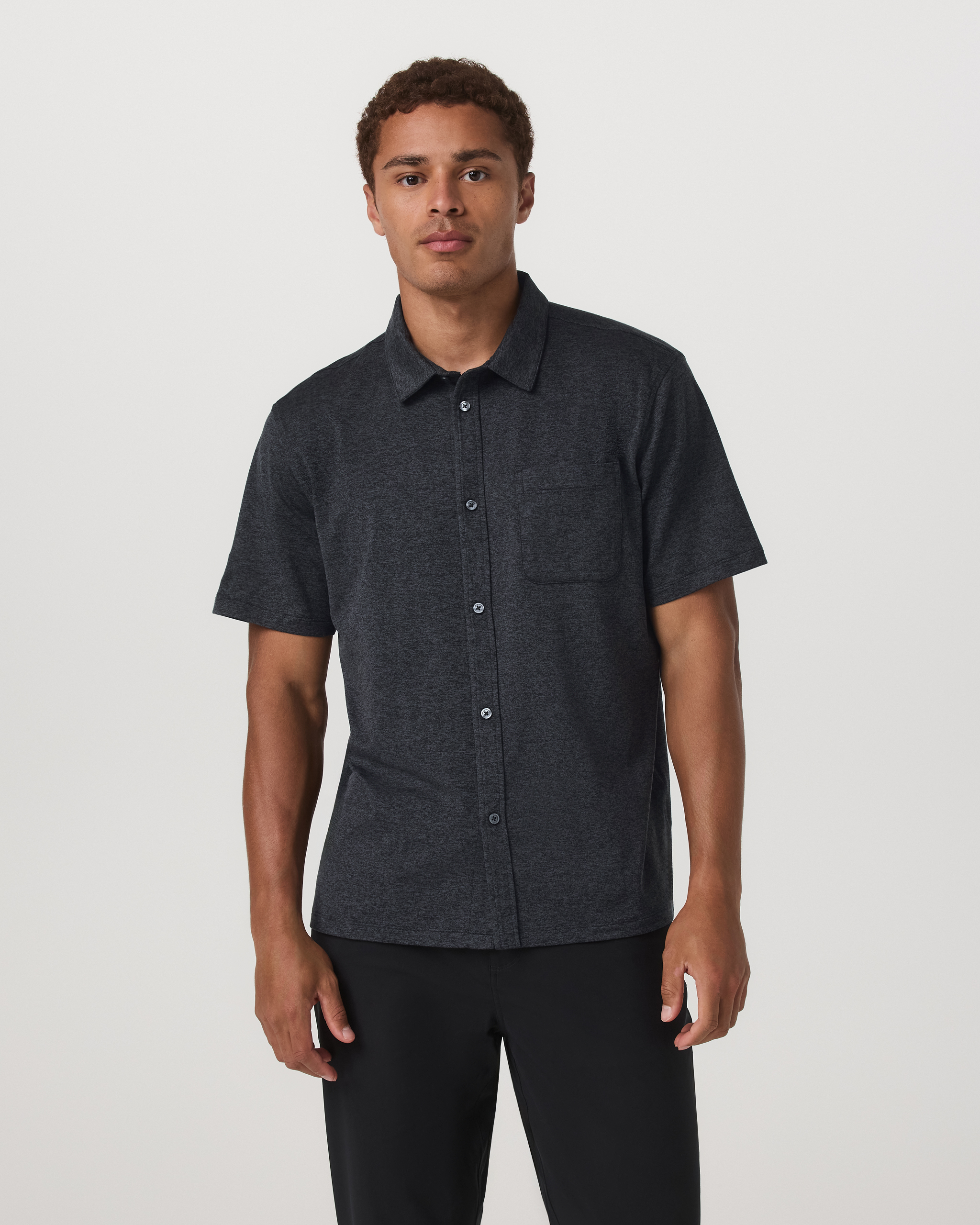 Short Sleeve Ponto Button Down Shirt | Charcoal Heather