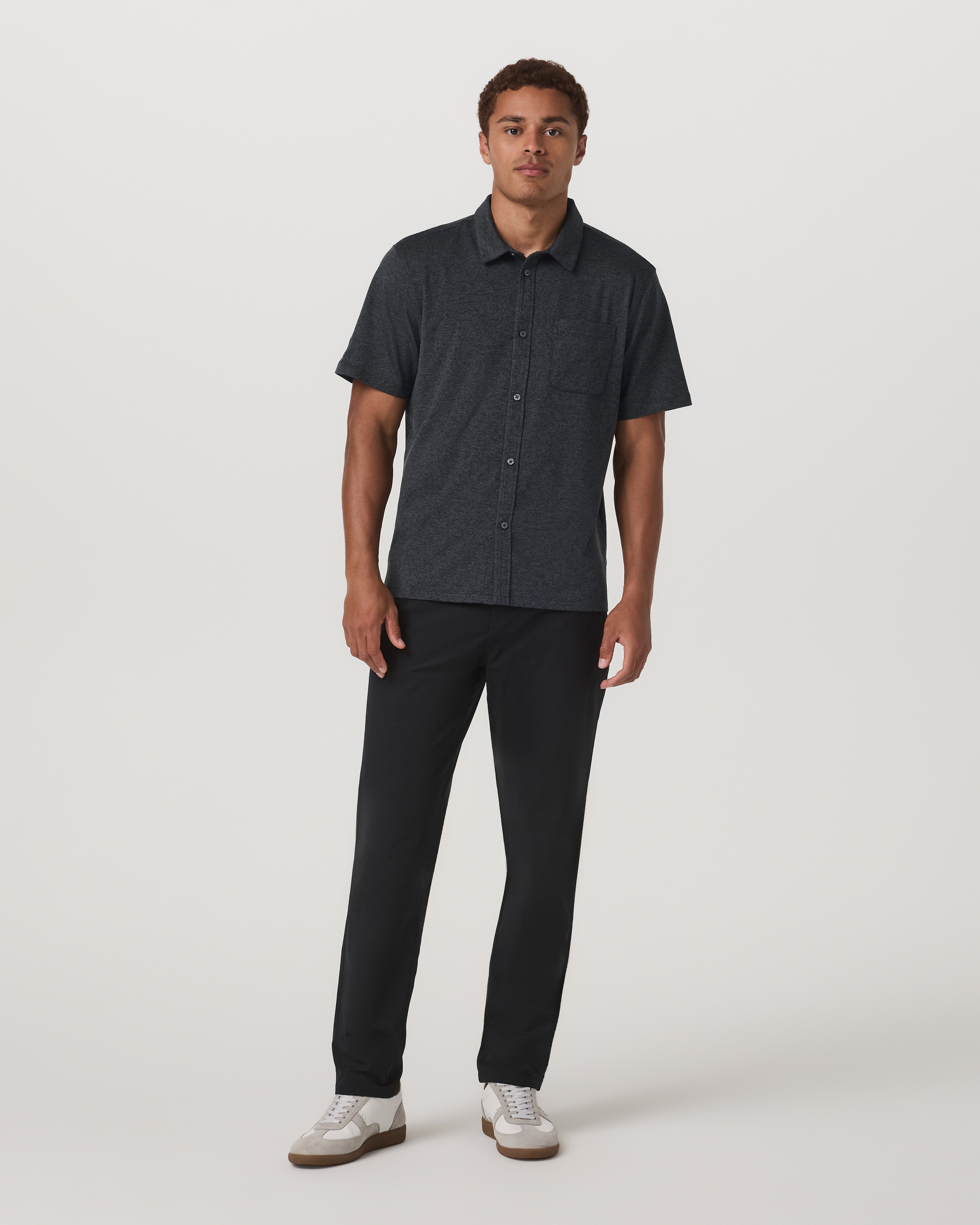 Short Sleeve Ponto Button Down Shirt | Charcoal Heather - Image 4