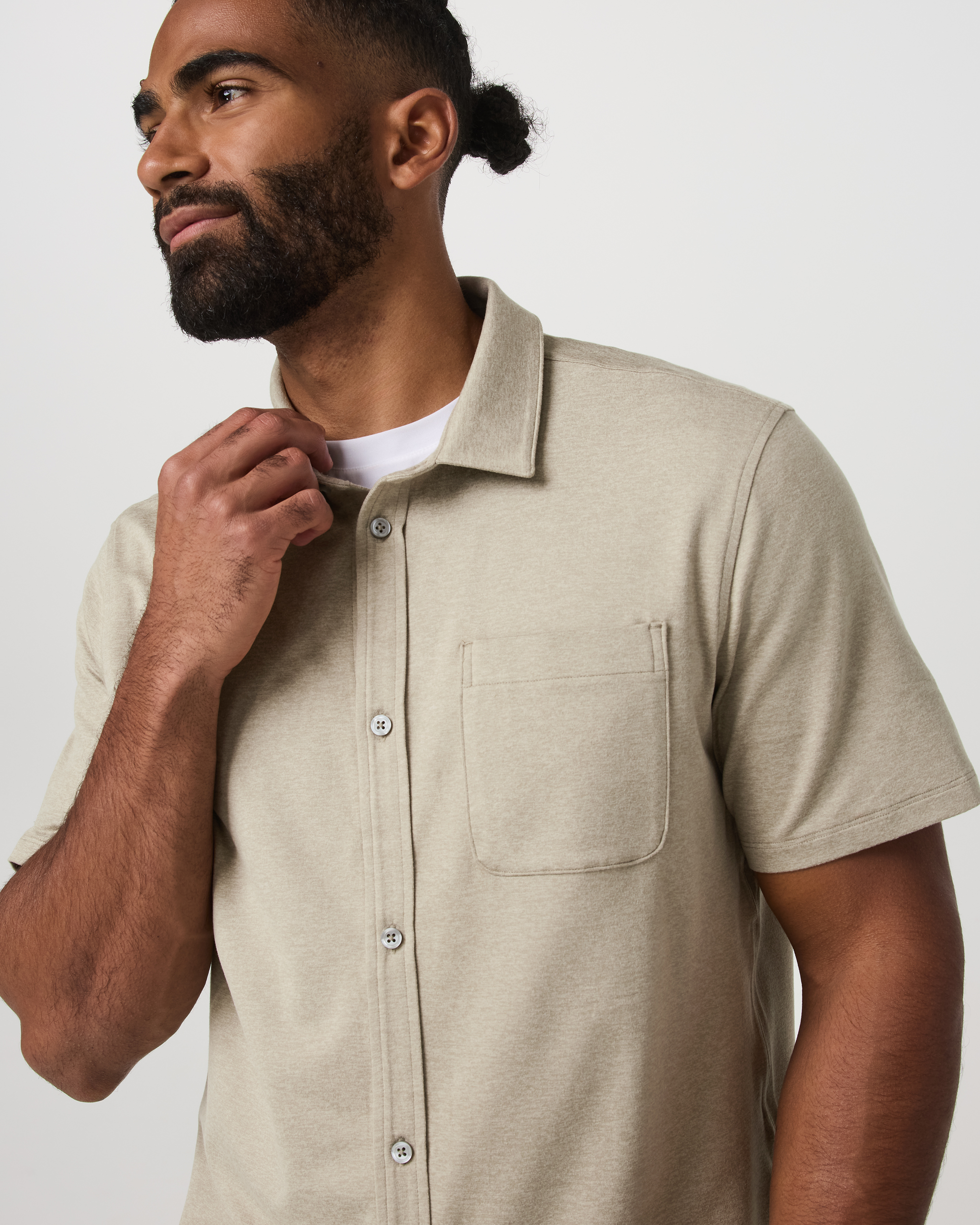 Short Sleeve Ponto Button Down Shirt | Truffle Heather - Image 2
