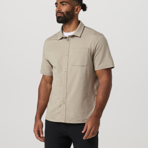 Short Sleeve Ponto Button Down Shirt | Truffle Heather