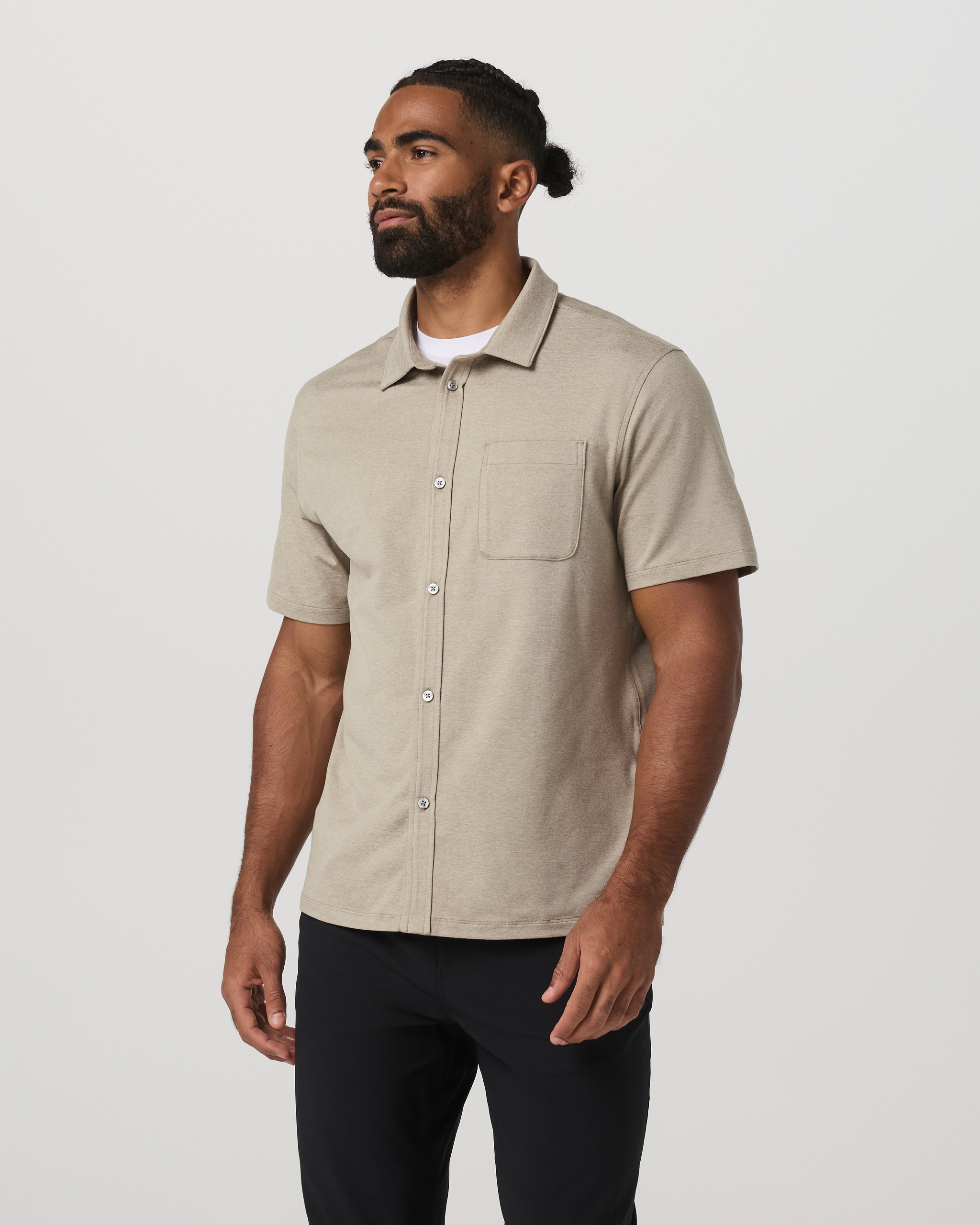 Short Sleeve Ponto Button Down Shirt | Truffle Heather