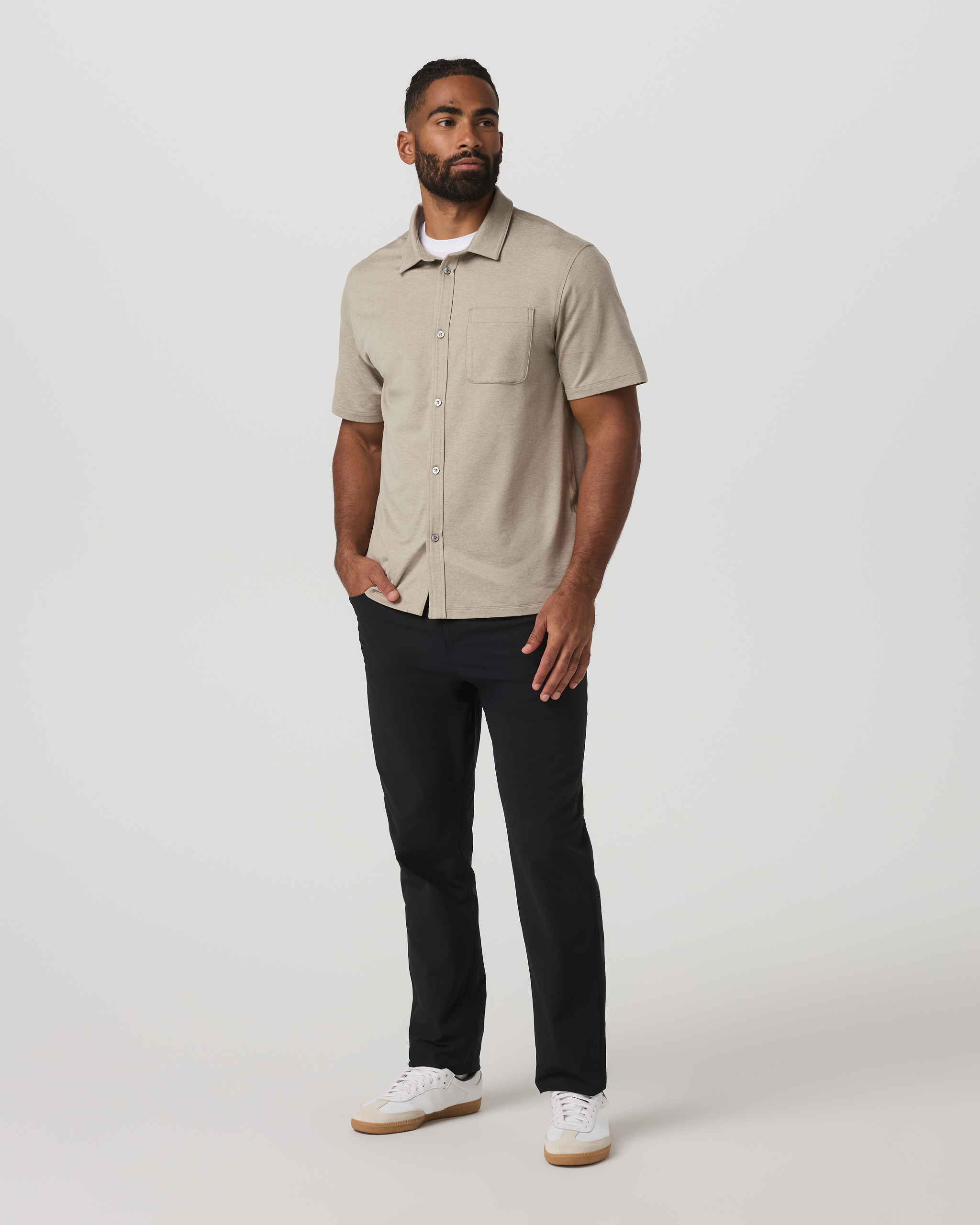 Short Sleeve Ponto Button Down Shirt | Truffle Heather - Image 5
