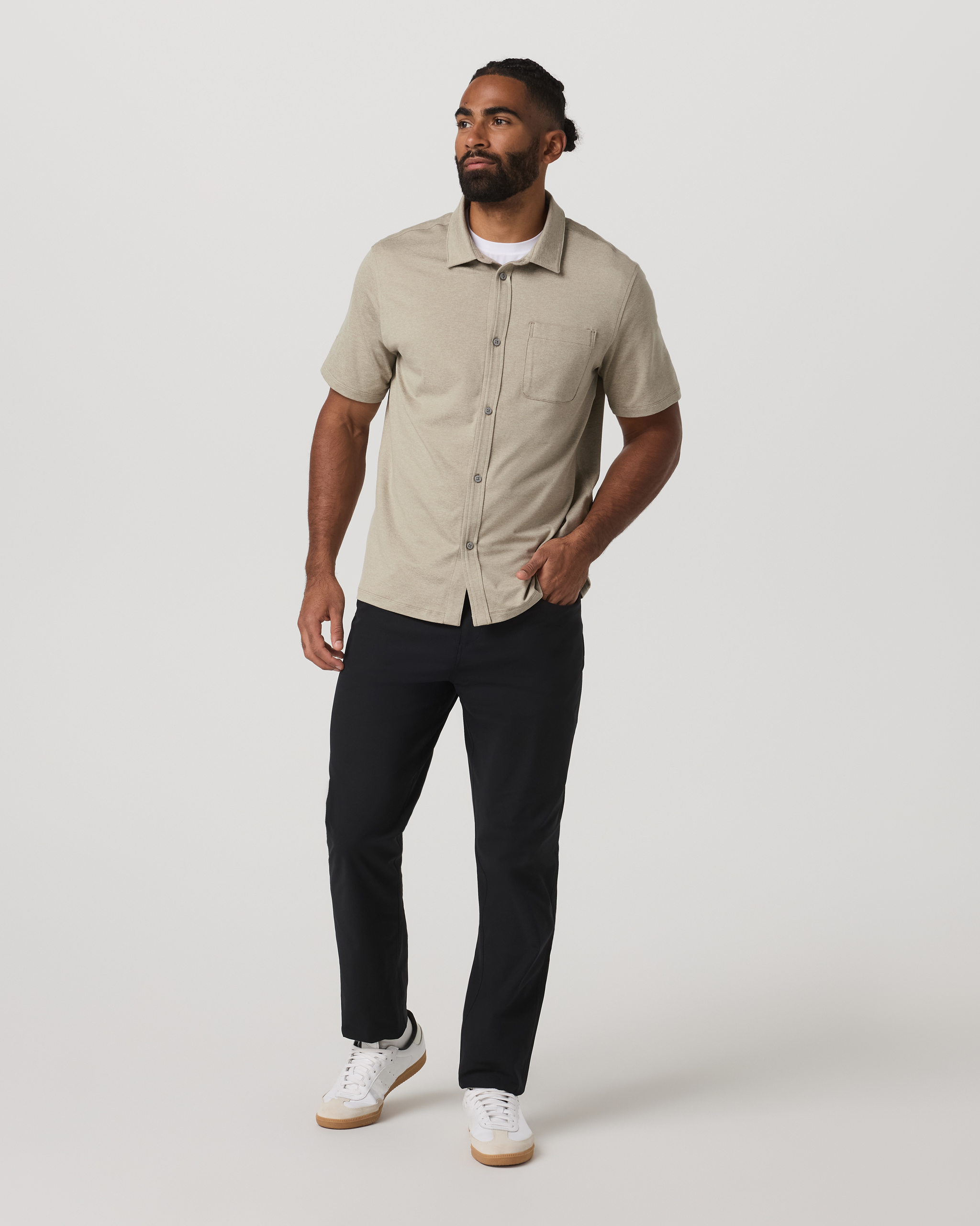 Short Sleeve Ponto Button Down Shirt | Truffle Heather - Image 4