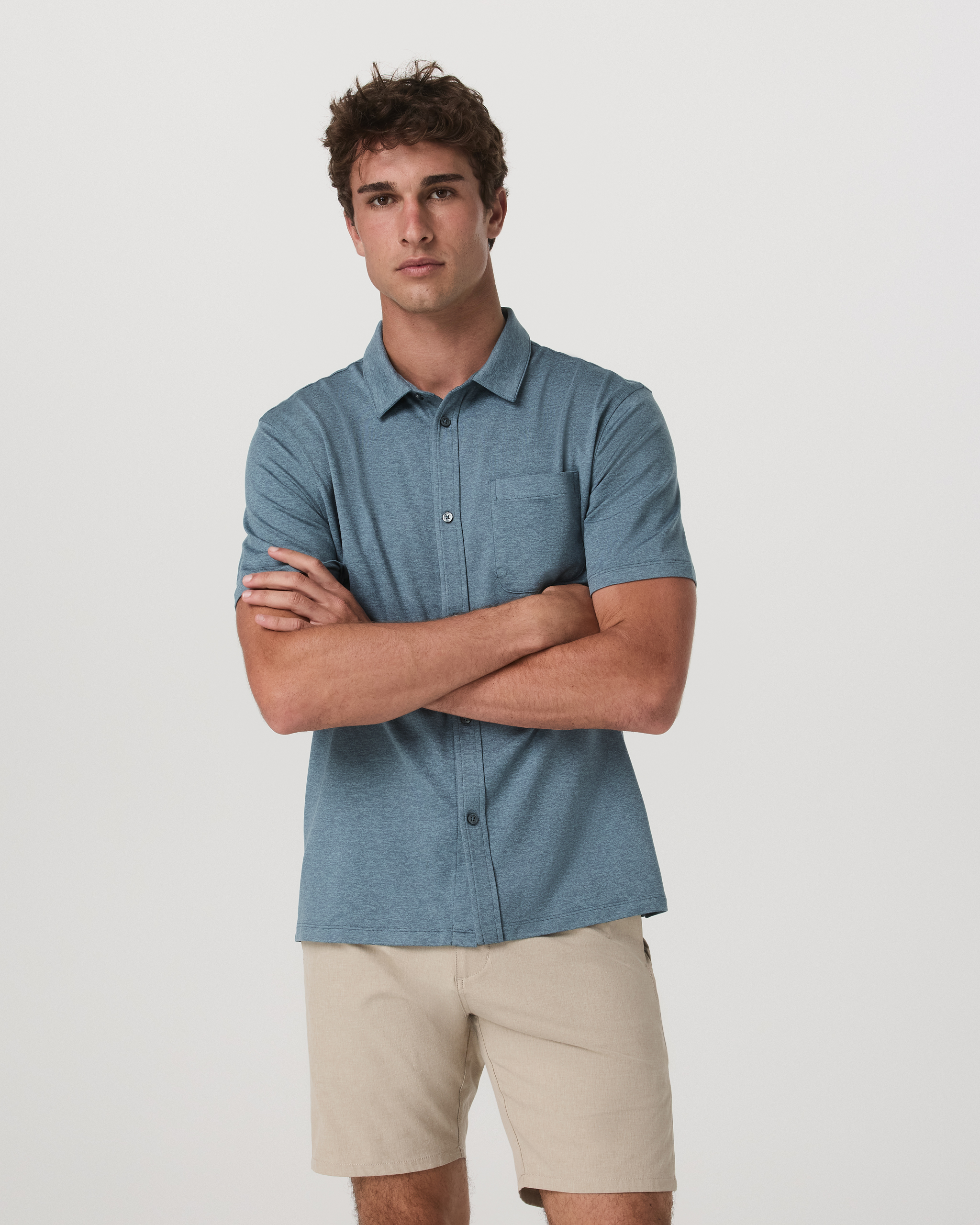 Short Sleeve Ponto Button Down Shirt | Abyss Heather - Image 5