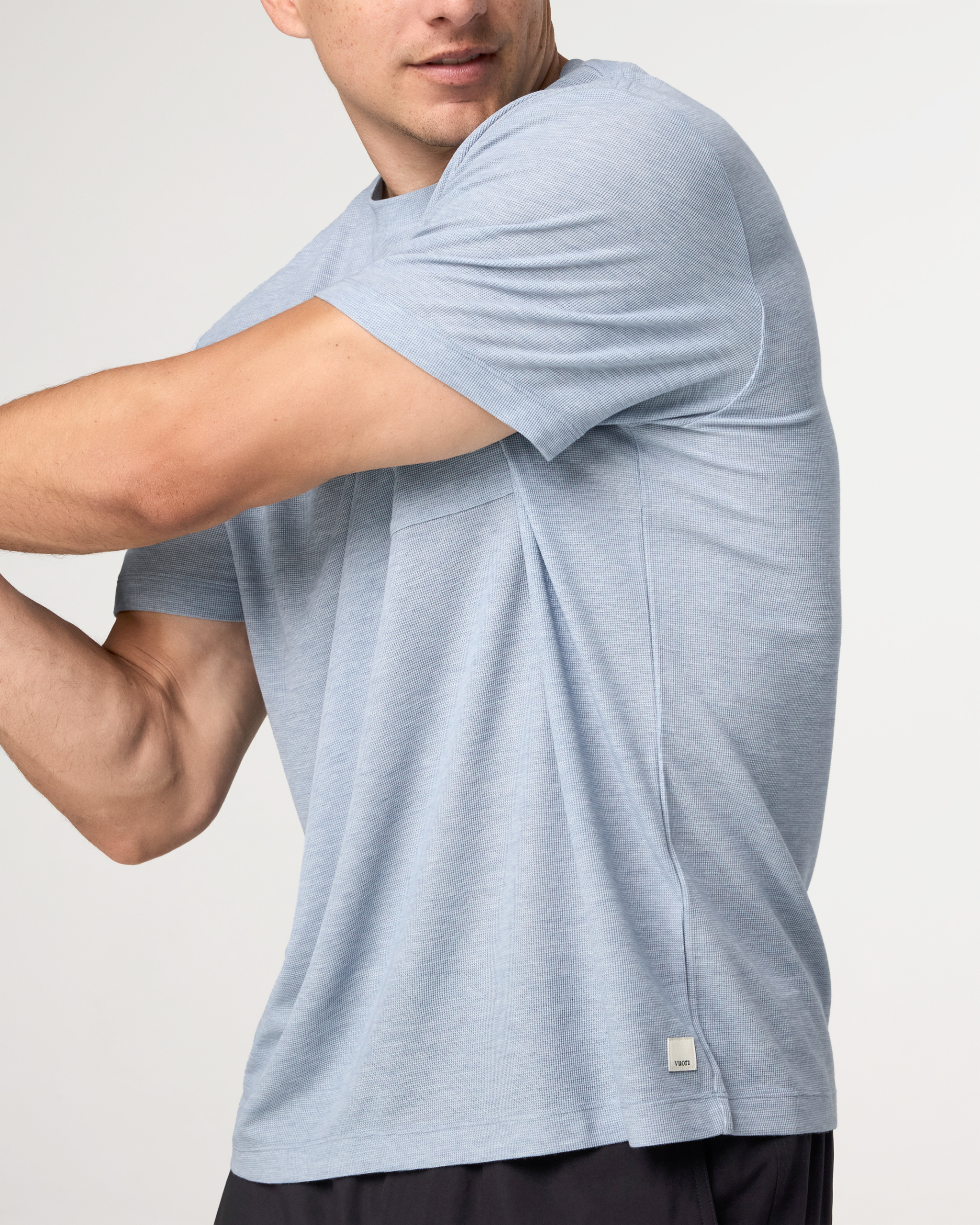 Short Sleeve Micro Waffle Tee - Relaxed Fit | Blue Dusk Heather - Image 3
