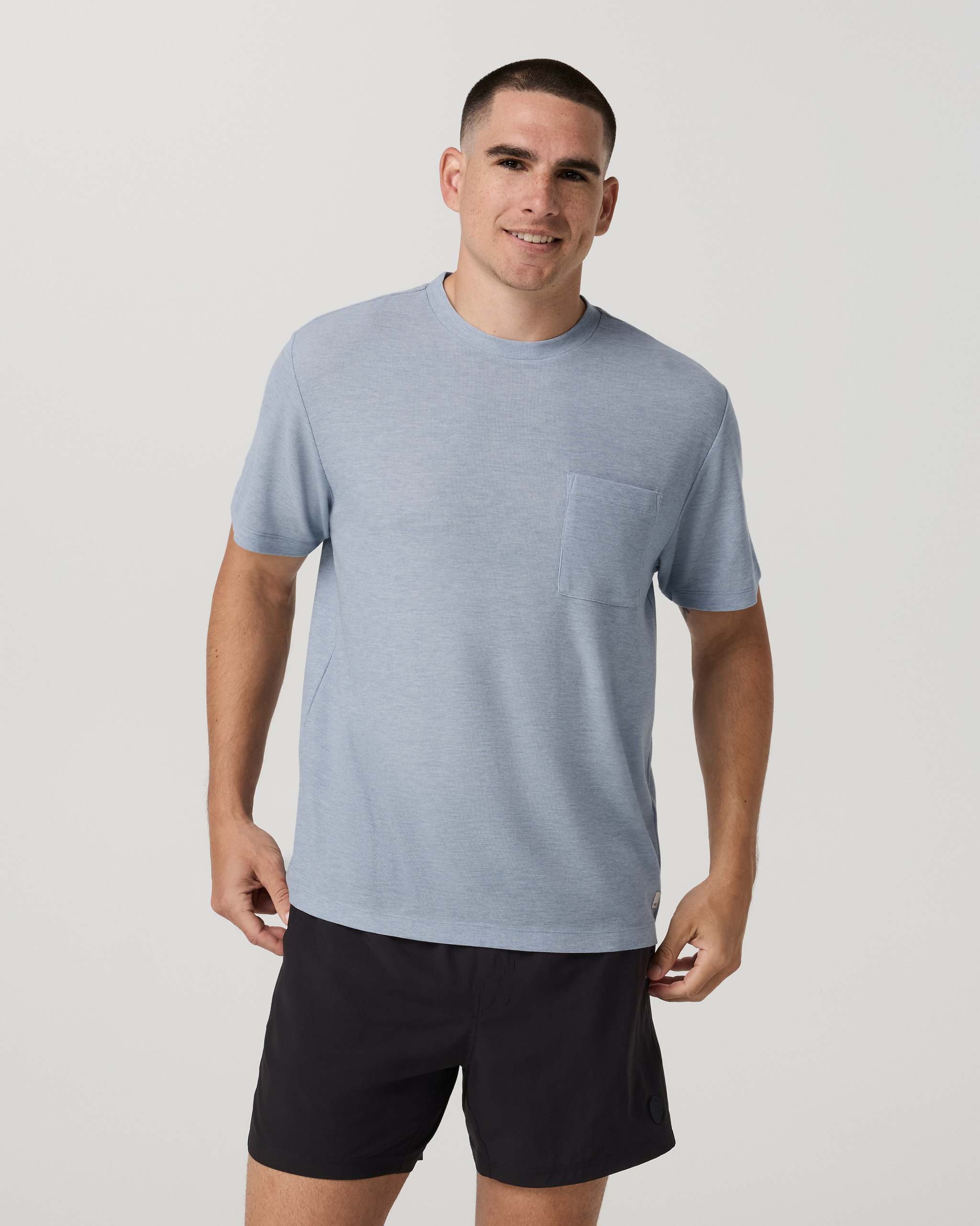 Short Sleeve Micro Waffle Tee - Relaxed Fit | Blue Dusk Heather