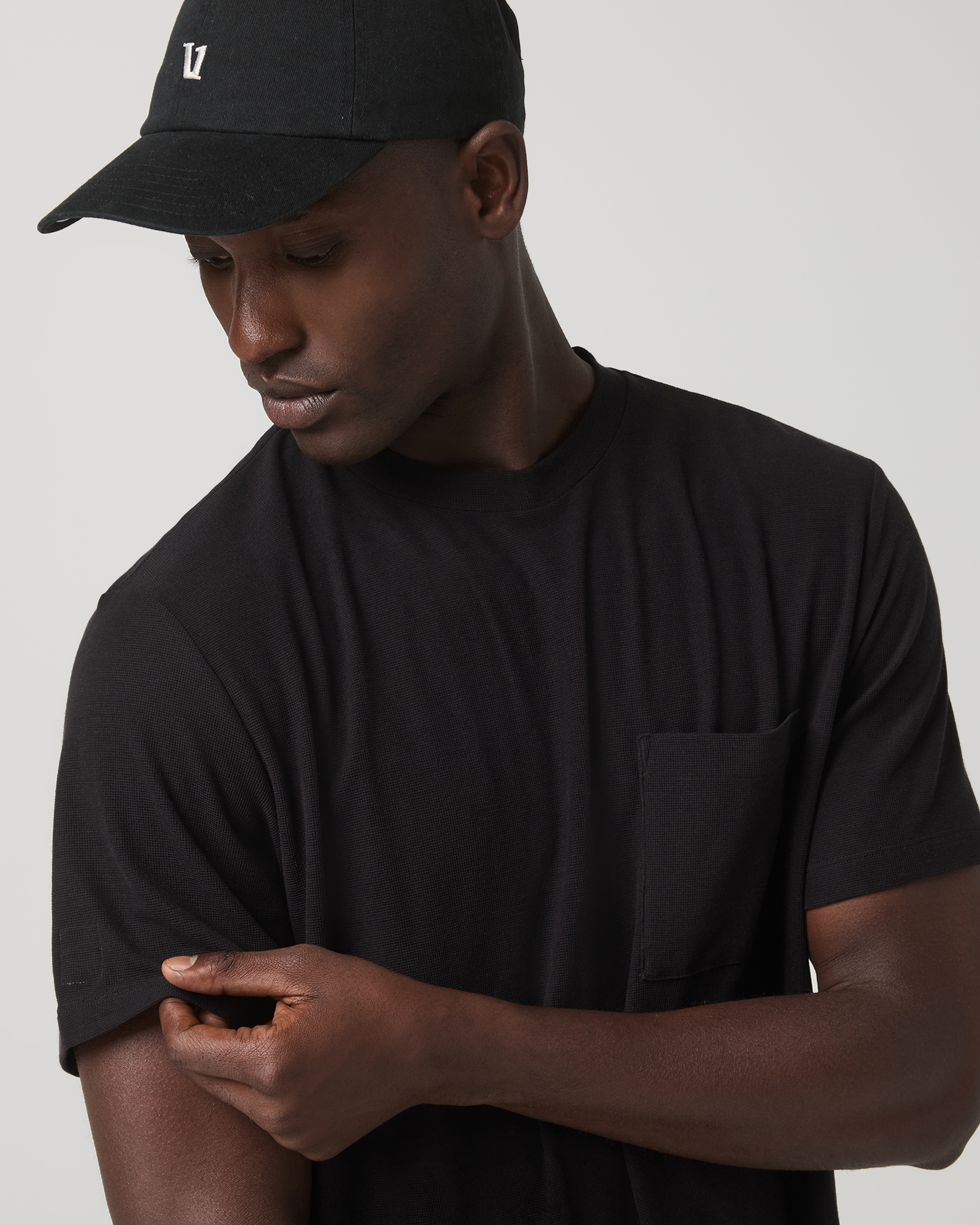 Short Sleeve Micro Waffle Tee - Relaxed Fit | Black - Image 3