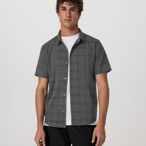 Short Sleeve Plaid Button Down Shirt | Dark Pewter