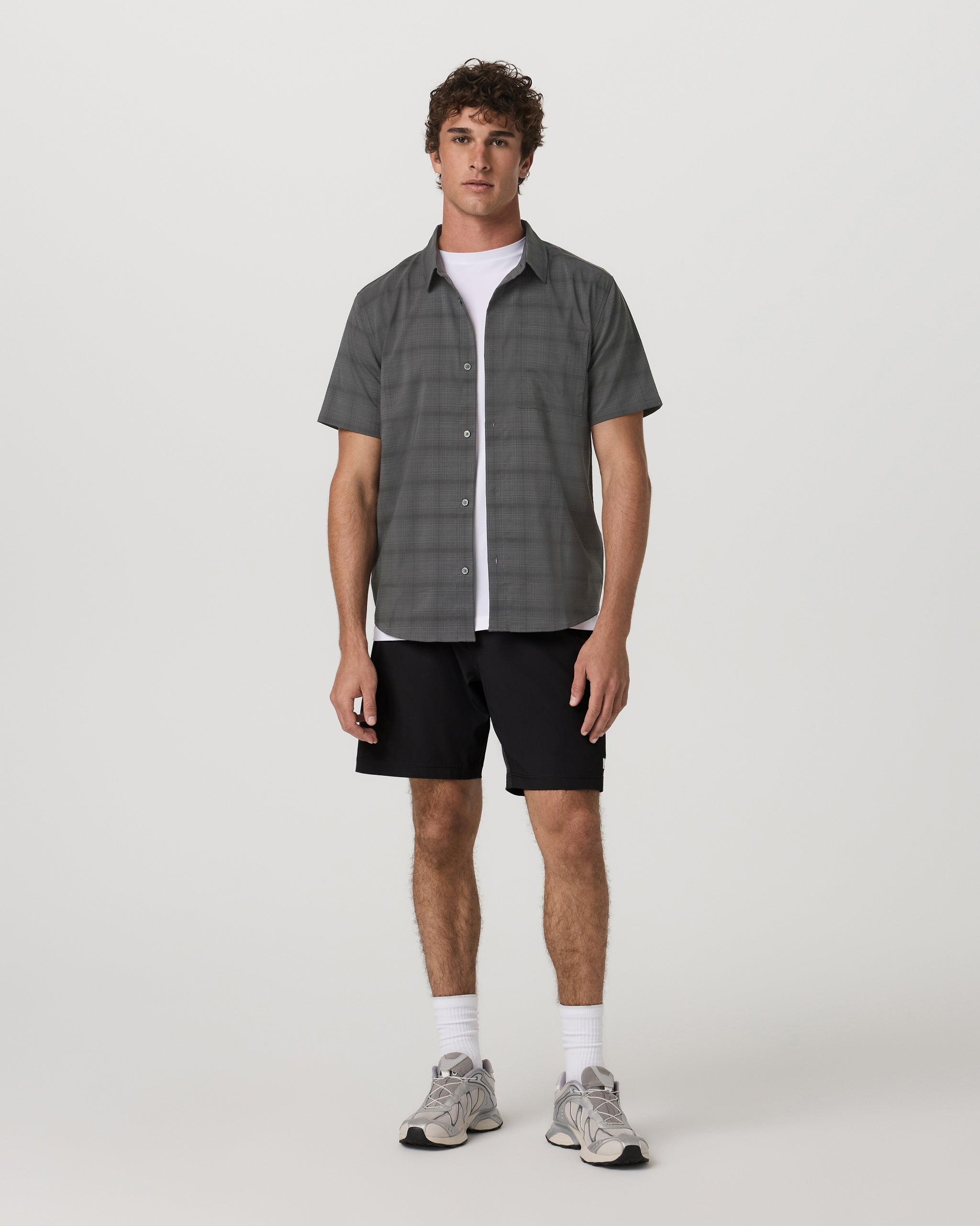 Short Sleeve Plaid Button Down Shirt | Dark Pewter - Image 4