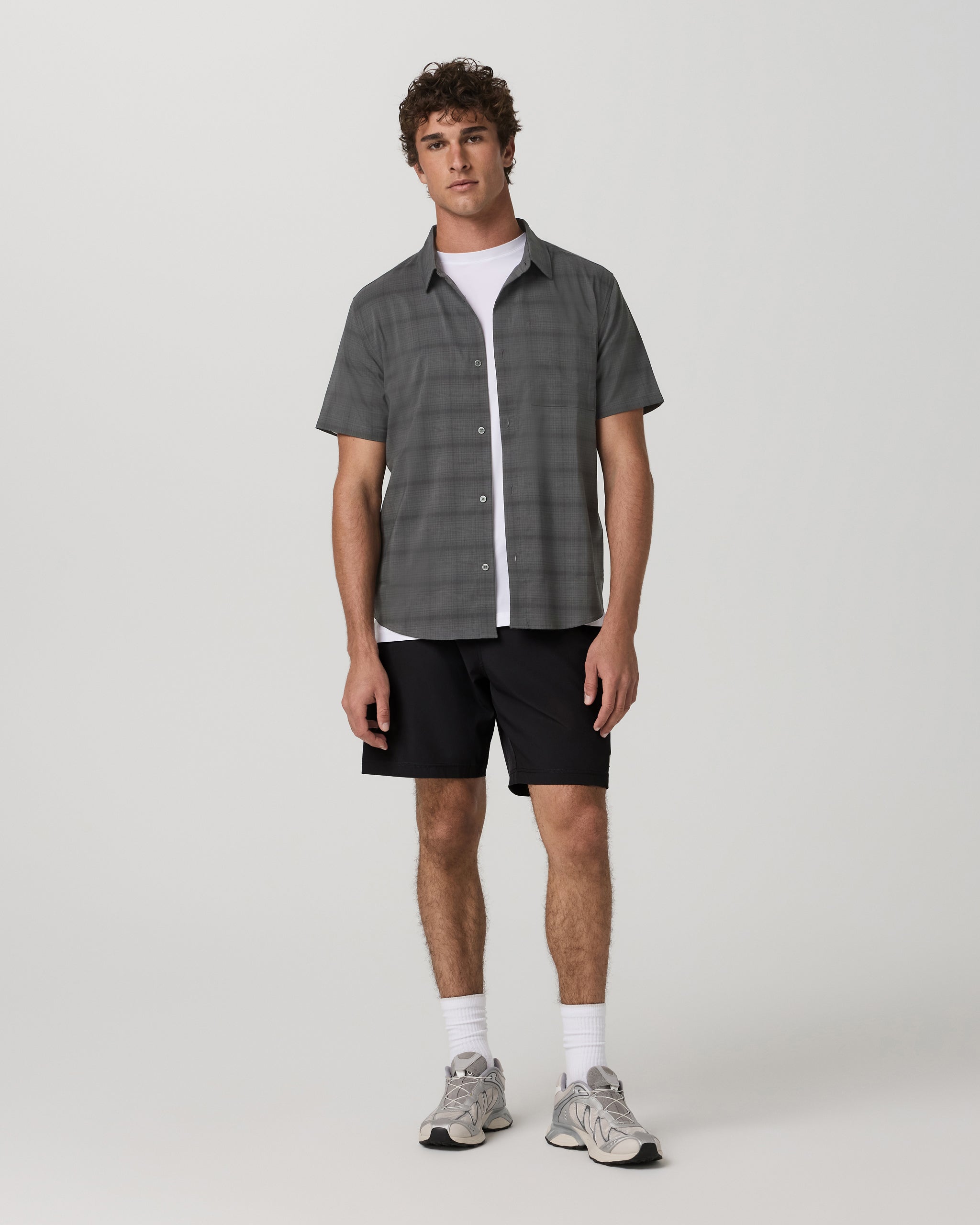 Short Sleeve Plaid Button Down Shirt | Dark Pewter - Image 2