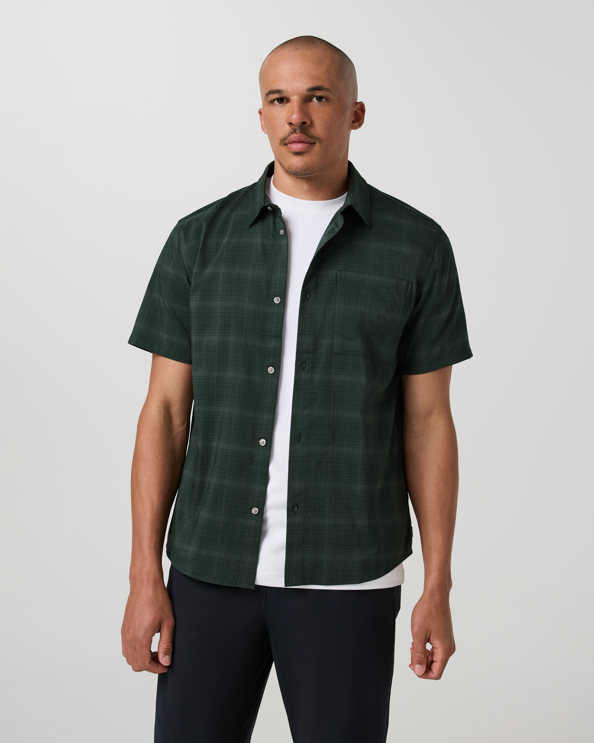 Short Sleeve Plaid Button Down Shirt | Evergreen - Image 5