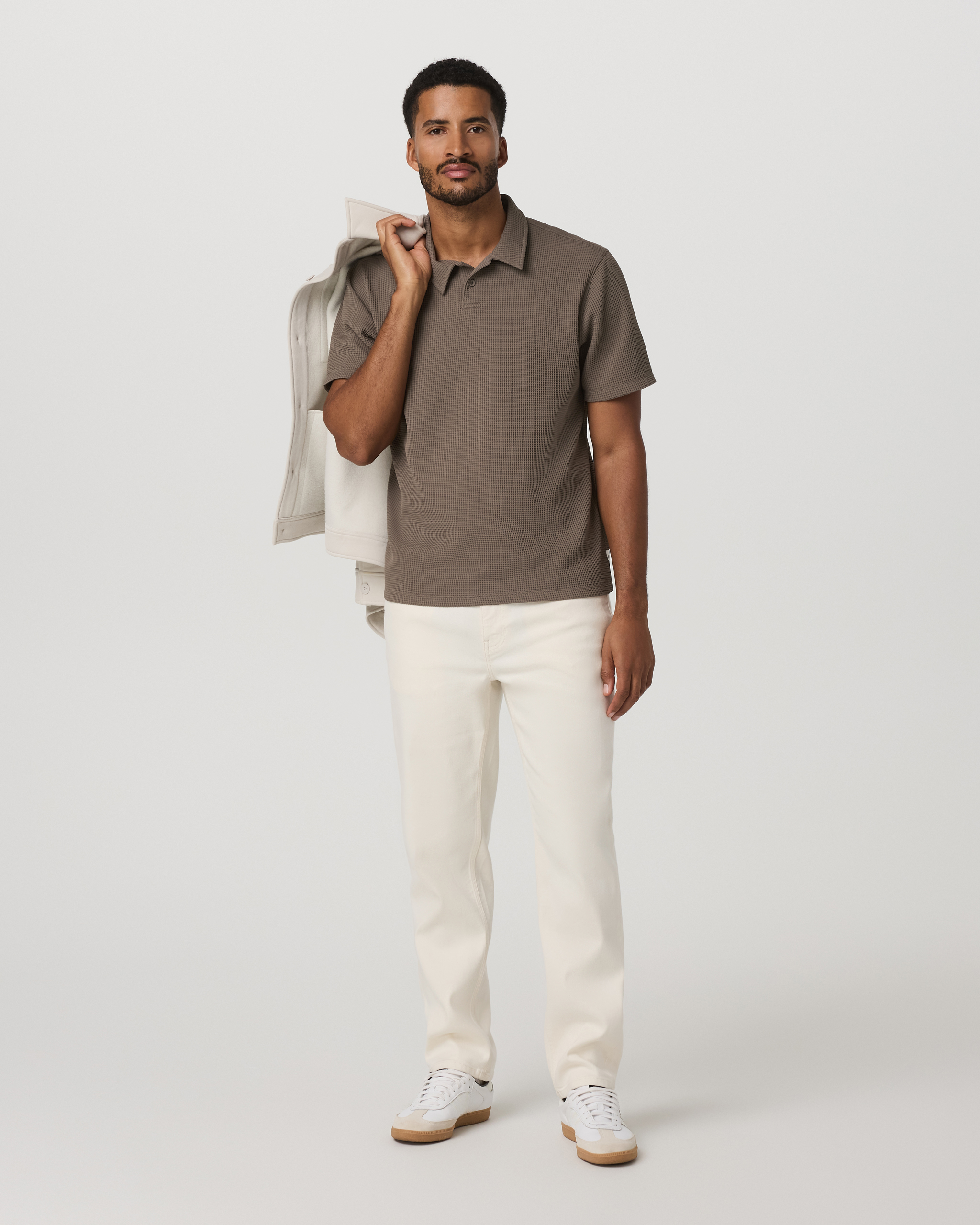 Short Sleeve Lightweight Tech Waffle Polo - Relaxed Fit | Bark - Image 5
