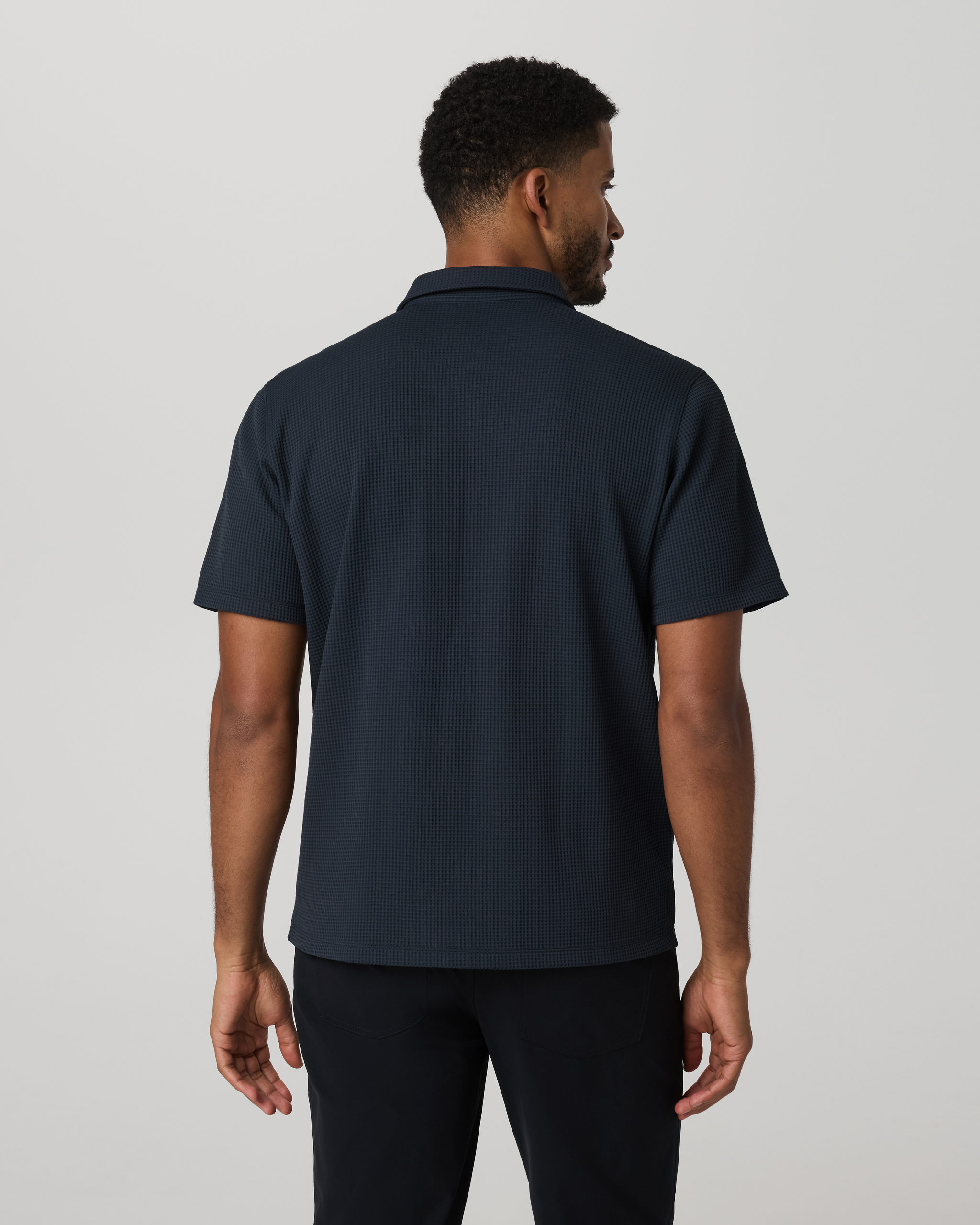 Short Sleeve Lightweight Tech Waffle Polo - Relaxed Fit | Navy - Image 4