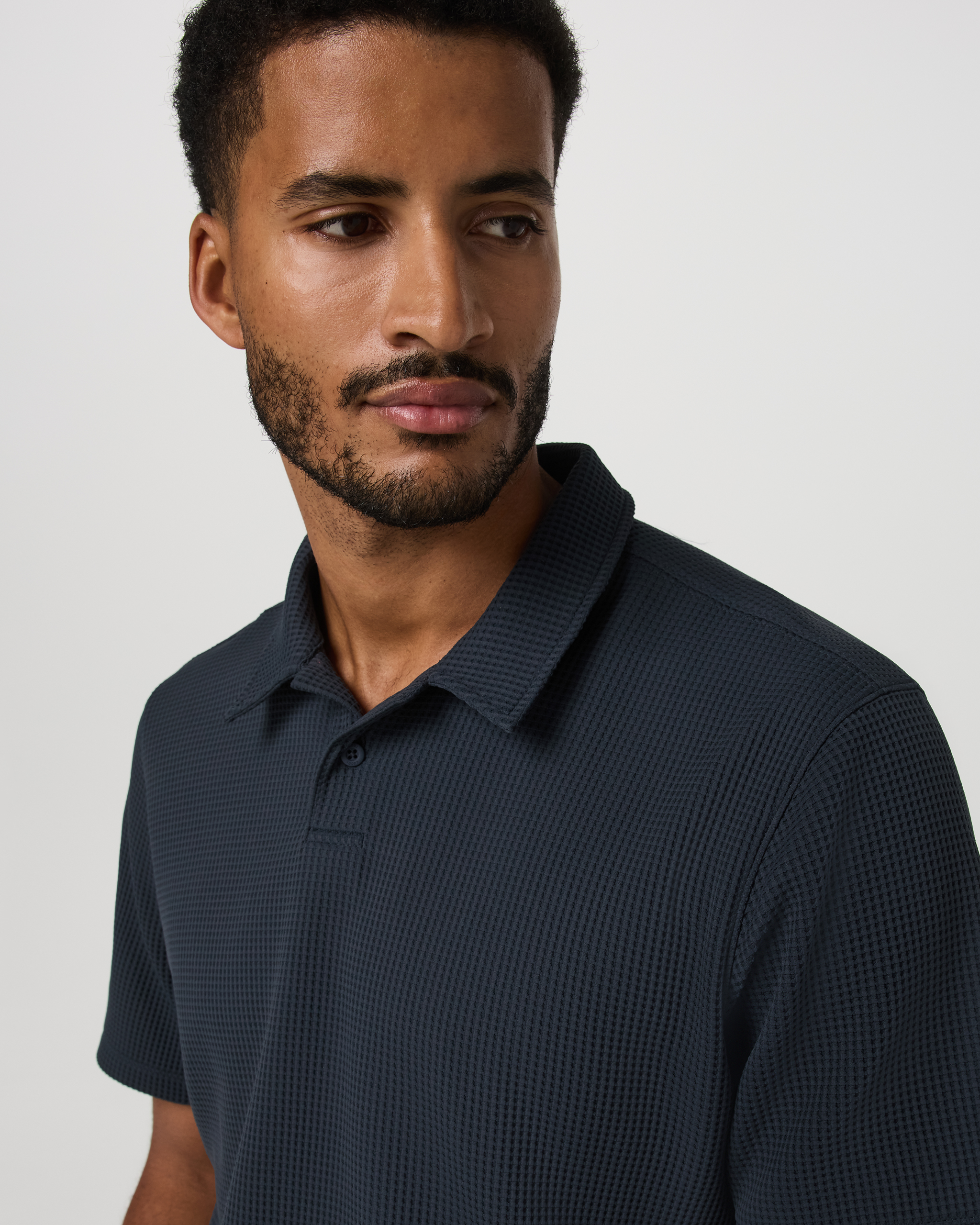 Short Sleeve Lightweight Tech Waffle Polo - Relaxed Fit | Navy - Image 5
