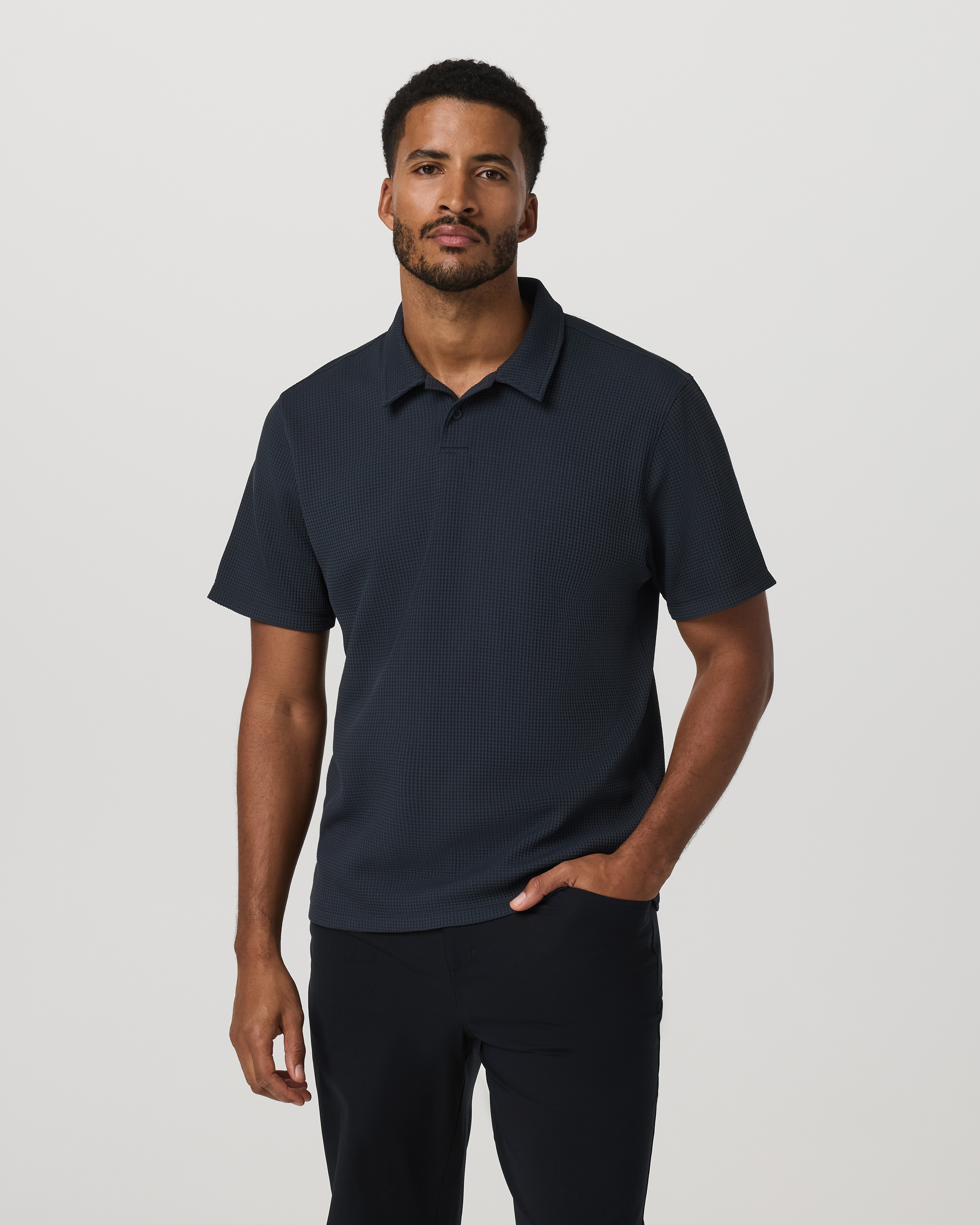 Short Sleeve Lightweight Tech Waffle Polo - Relaxed Fit | Navy