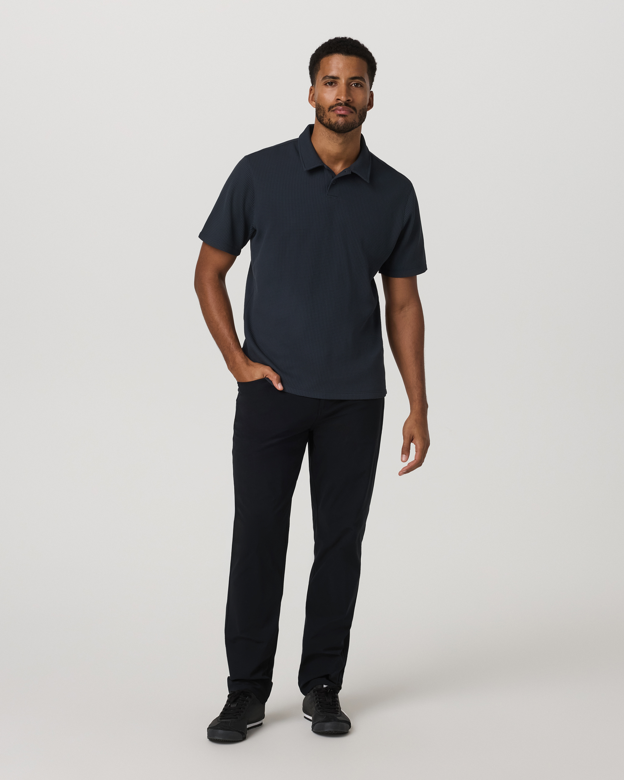 Short Sleeve Lightweight Tech Waffle Polo - Relaxed Fit | Navy - Image 3