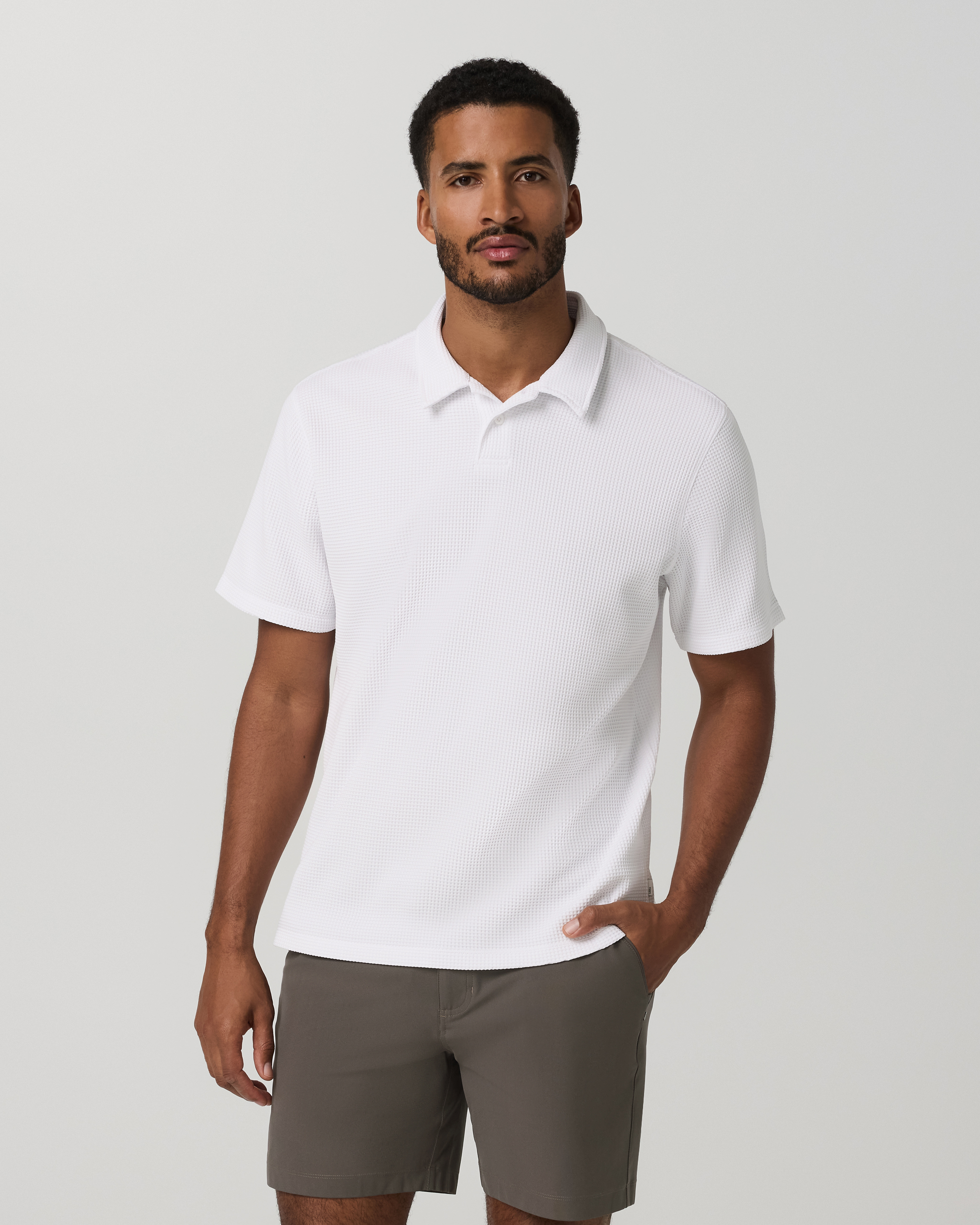 Short Sleeve Lightweight Tech Waffle Polo - Relaxed Fit | White - Image 2