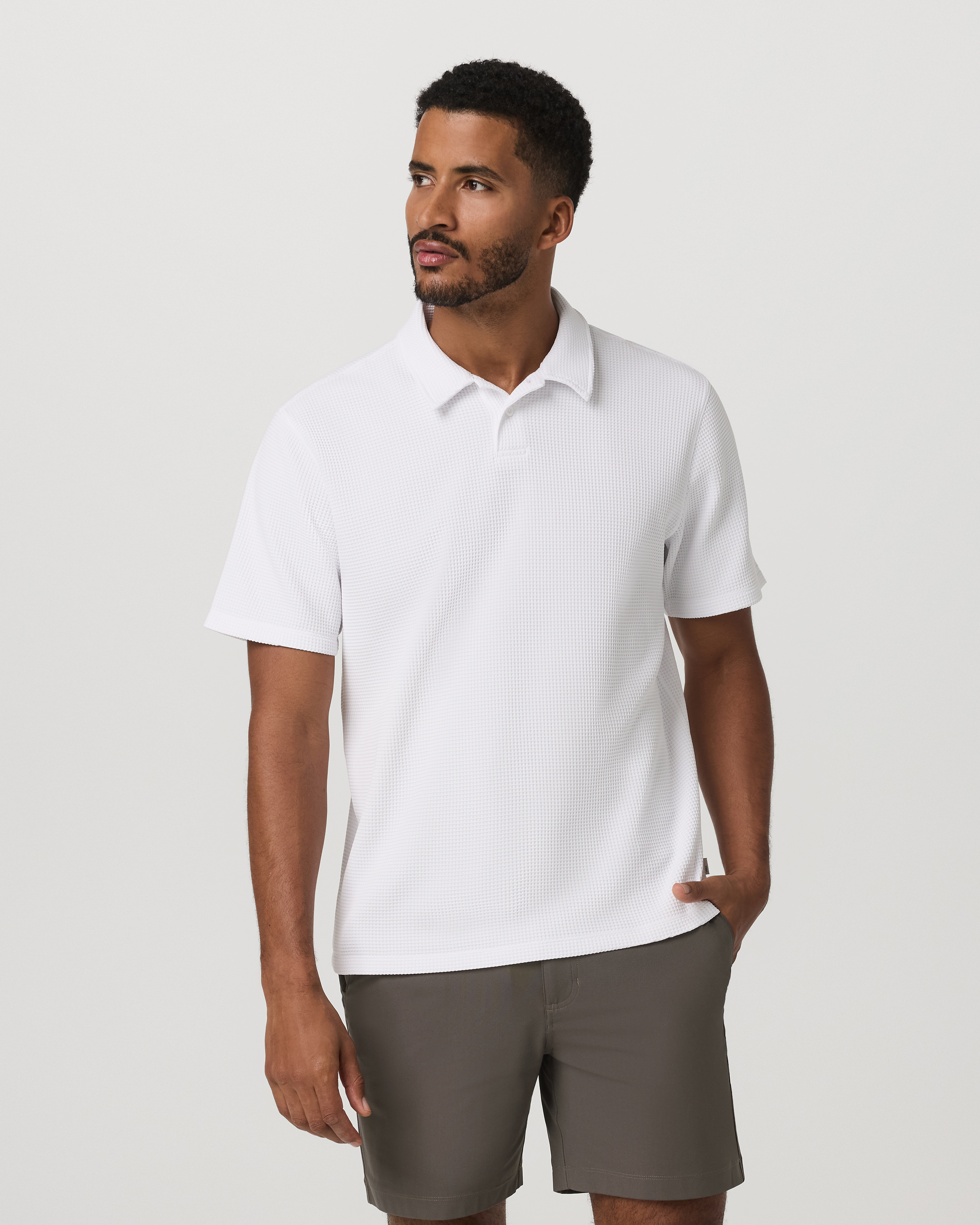 Short Sleeve Lightweight Tech Waffle Polo - Relaxed Fit | White - Image 5