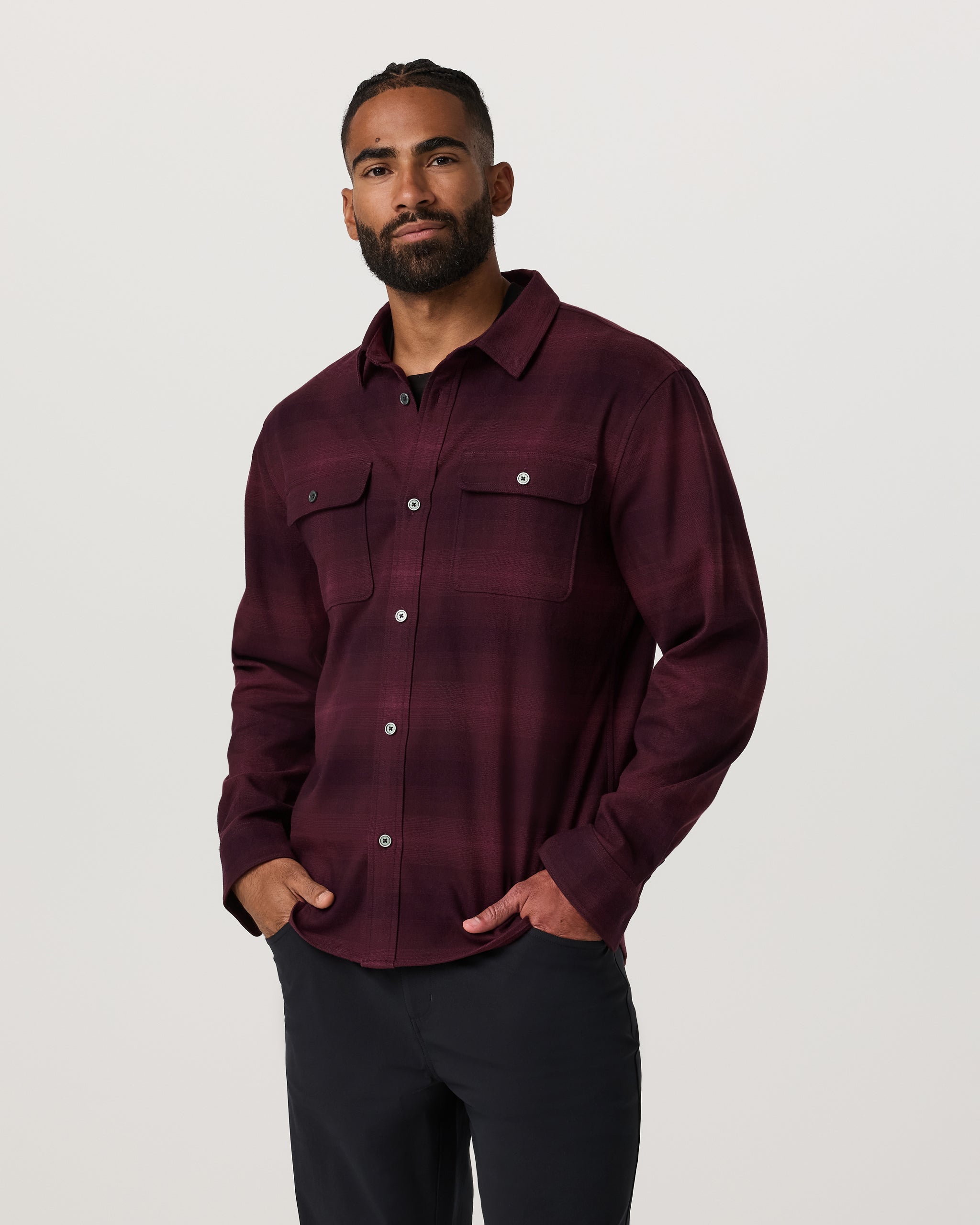 Long Sleeve Flannel Button Down Shirt | Raisin - Image 3
