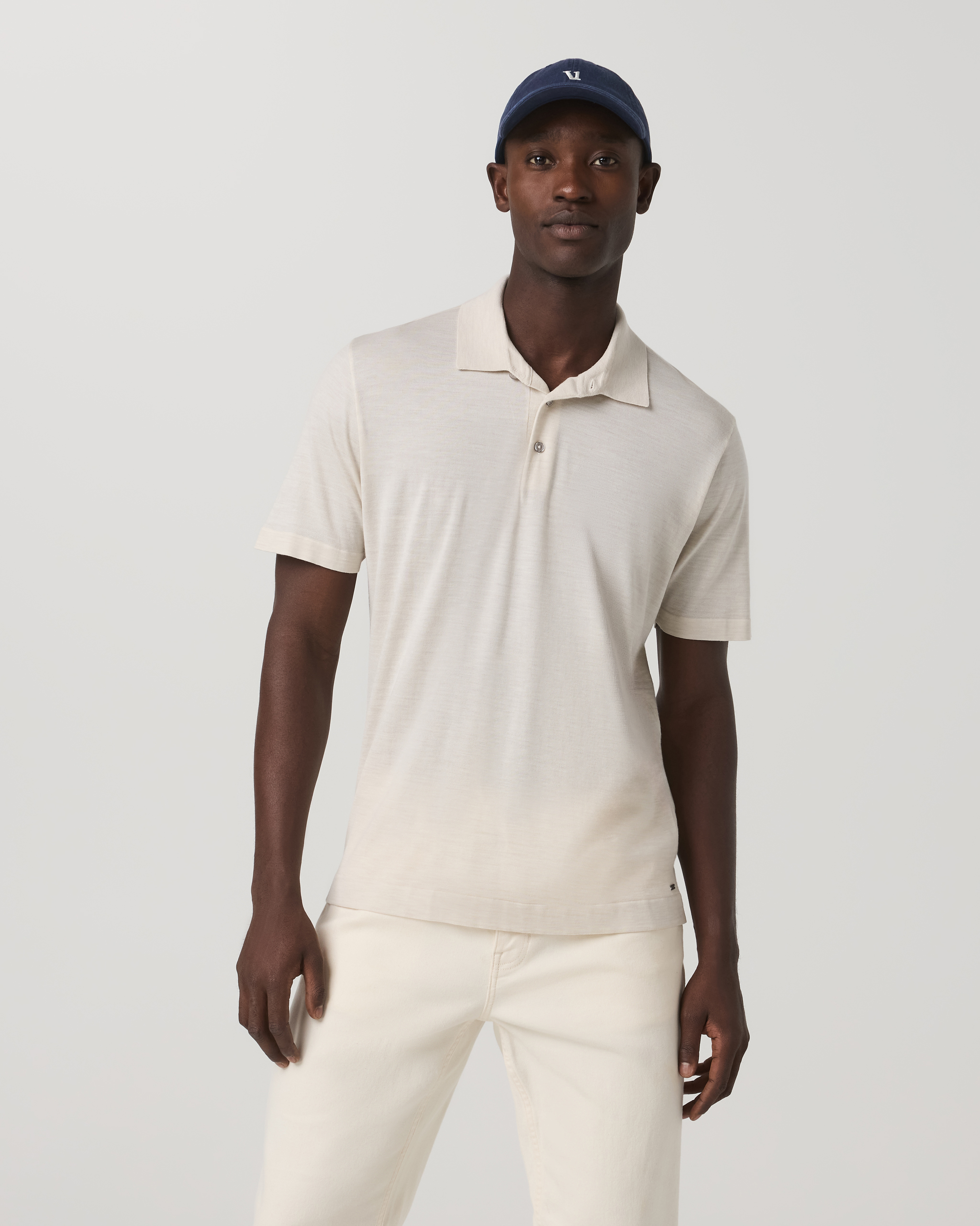 Short Sleeve Merino Wool Sweater Polo | Oat - Image 2