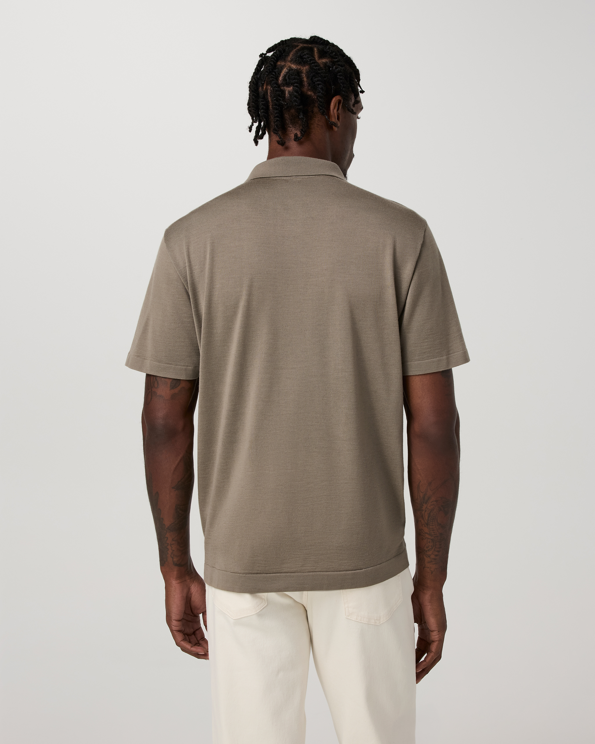 Short Sleeve Merino Wool Sweater Polo | Taupe - Image 5