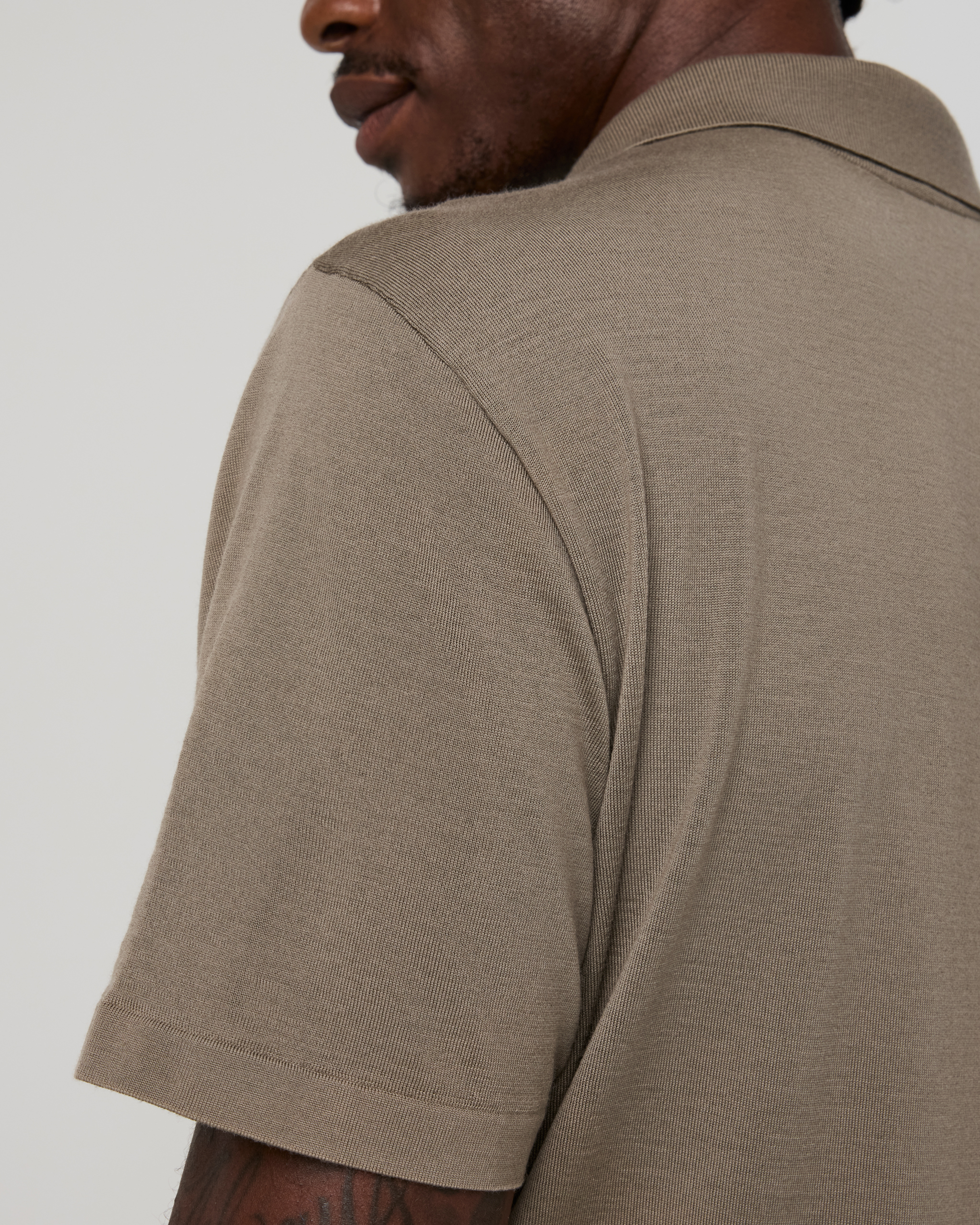Short Sleeve Merino Wool Sweater Polo | Taupe - Image 4
