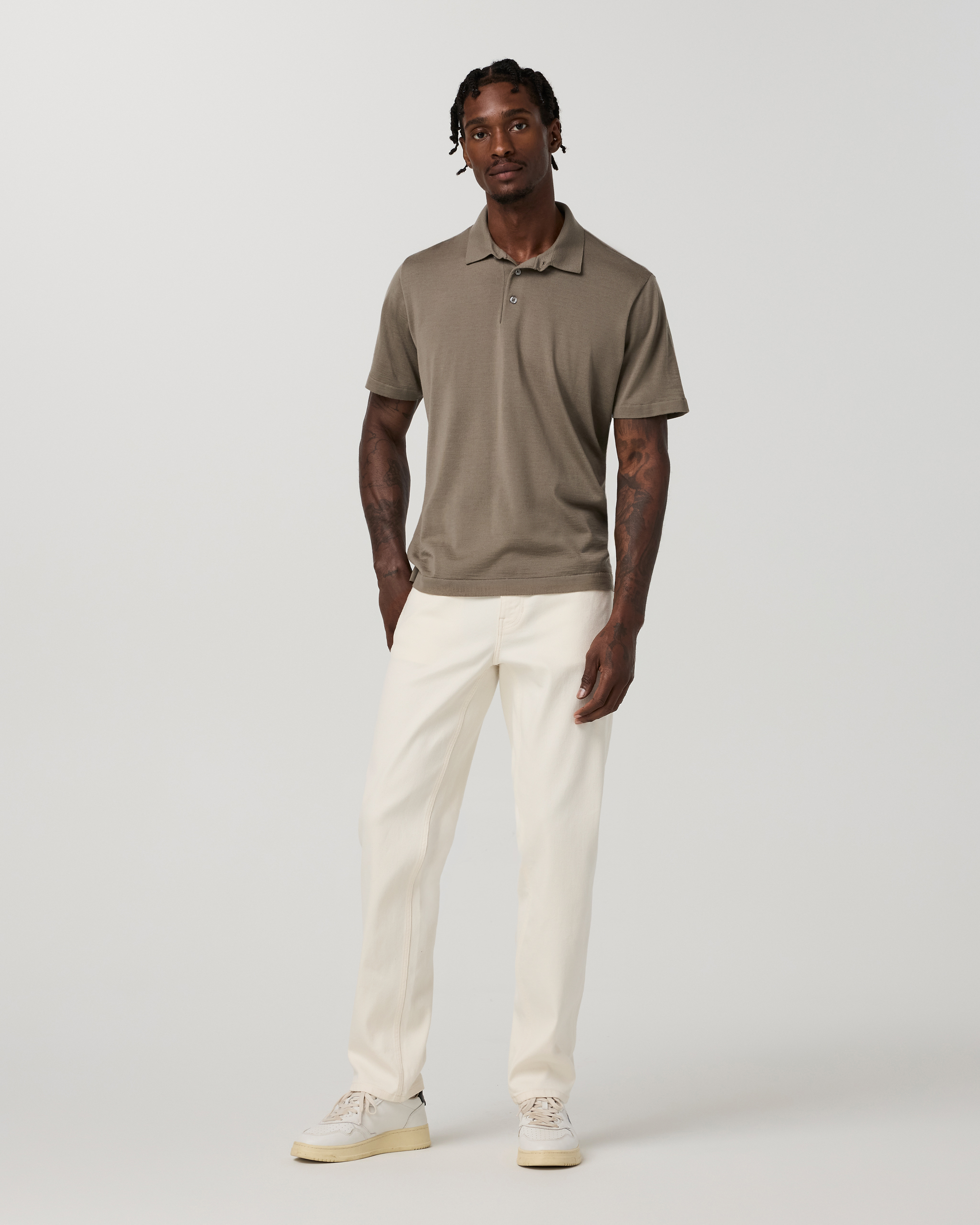 Short Sleeve Merino Wool Sweater Polo | Taupe - Image 3