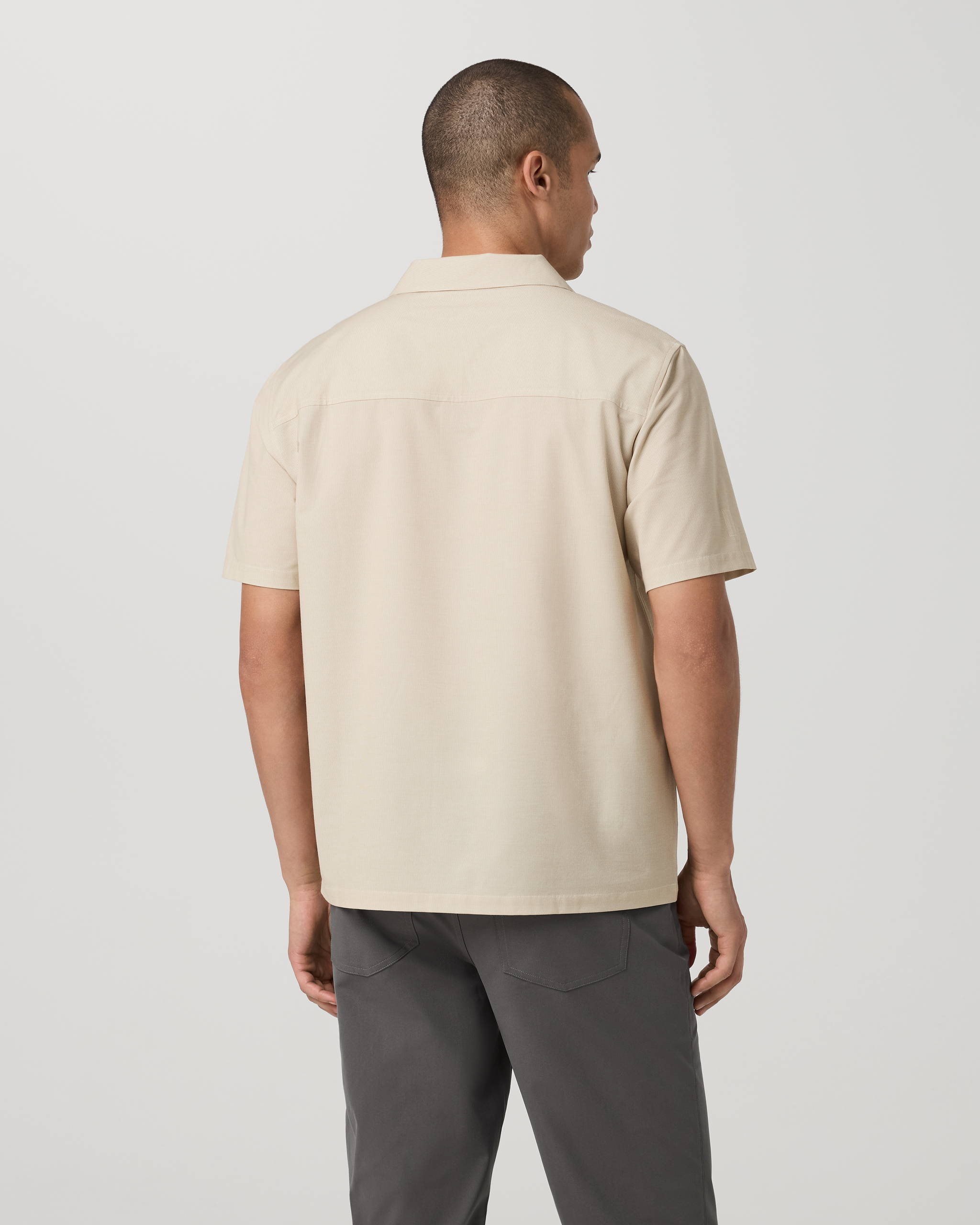 Short Sleeve Bridge Shirt - Camp Collar | Golden Brown Micro Stripe - Image 4