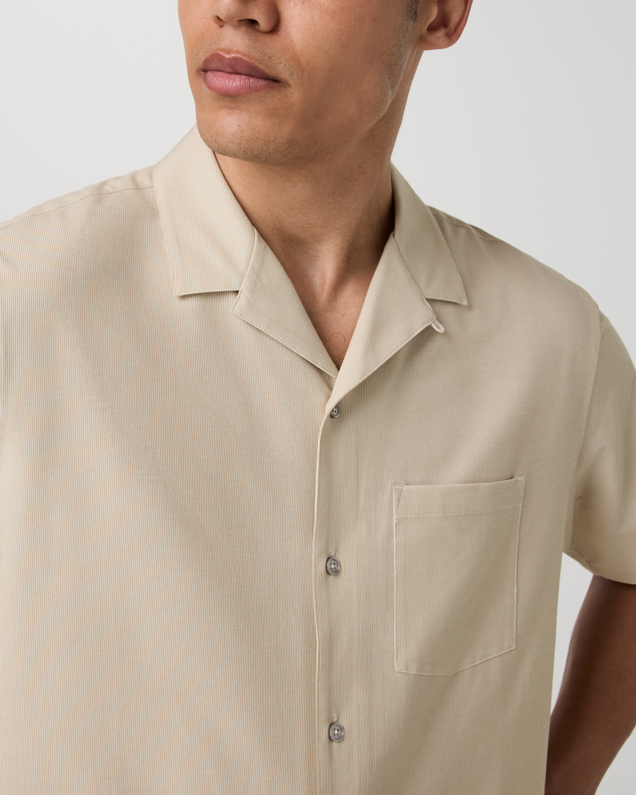 Short Sleeve Bridge Shirt - Camp Collar | Golden Brown Micro Stripe - Image 2