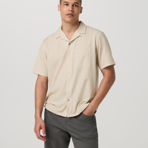 Short Sleeve Bridge Shirt - Camp Collar | Golden Brown Micro Stripe