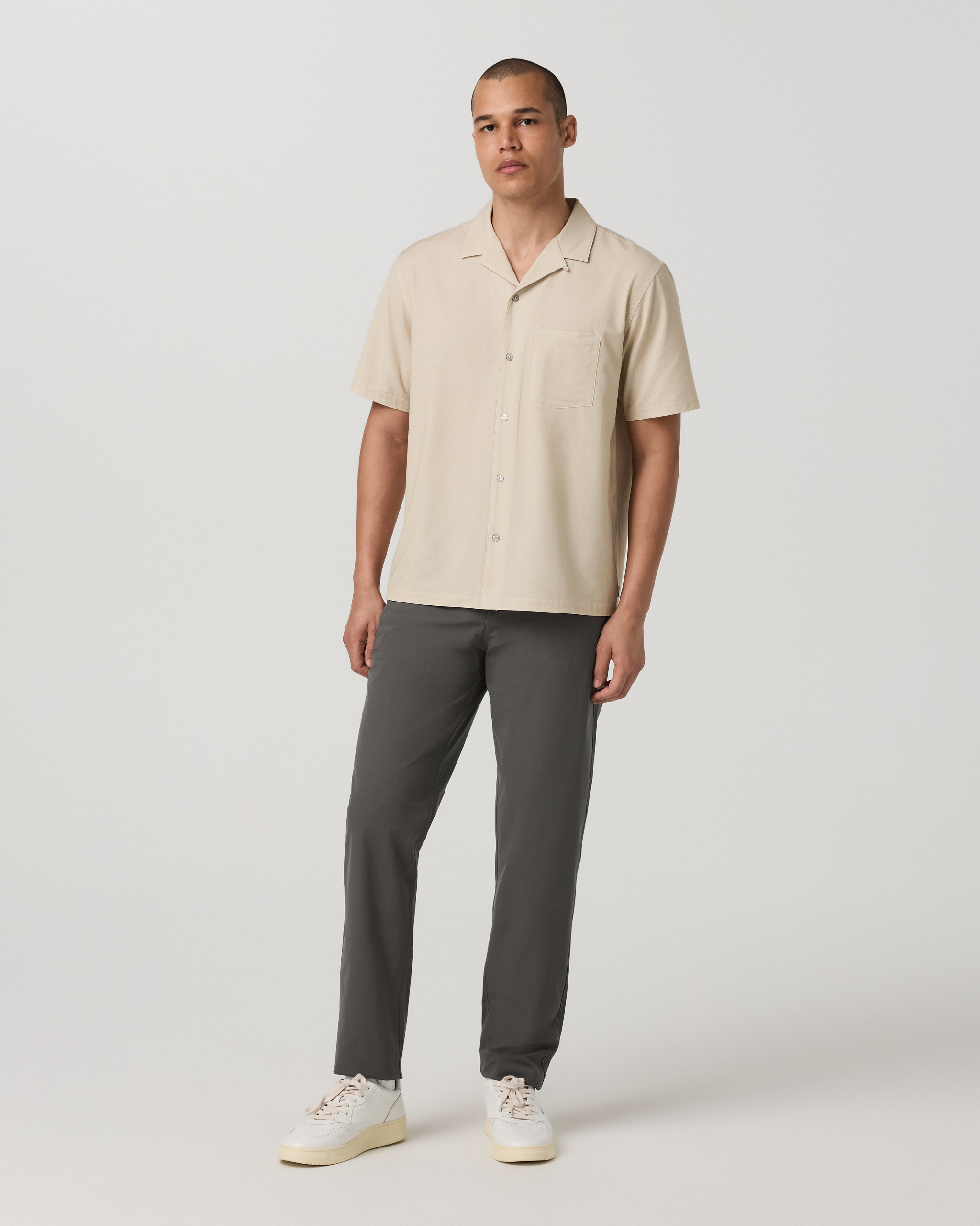Short Sleeve Bridge Shirt - Camp Collar | Golden Brown Micro Stripe - Image 3