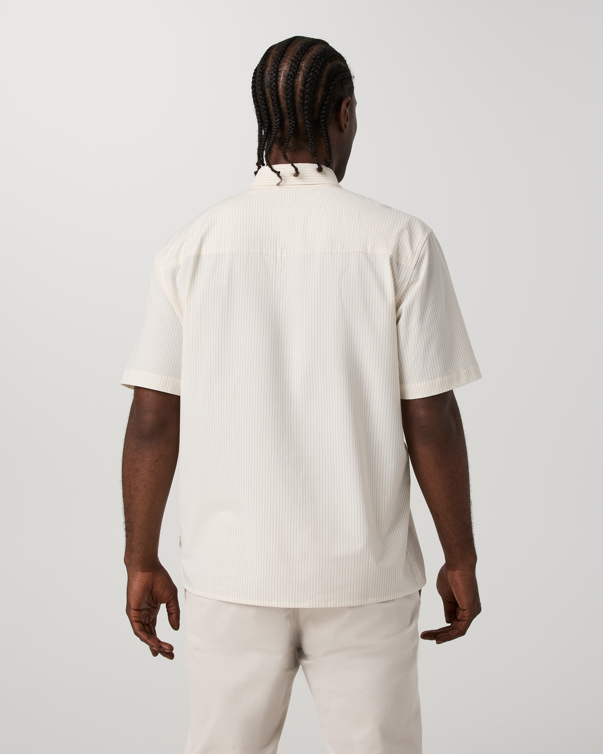 Short Sleeve Bridge Button Down - Relaxed Fit | Natural Pinstripe - Image 4