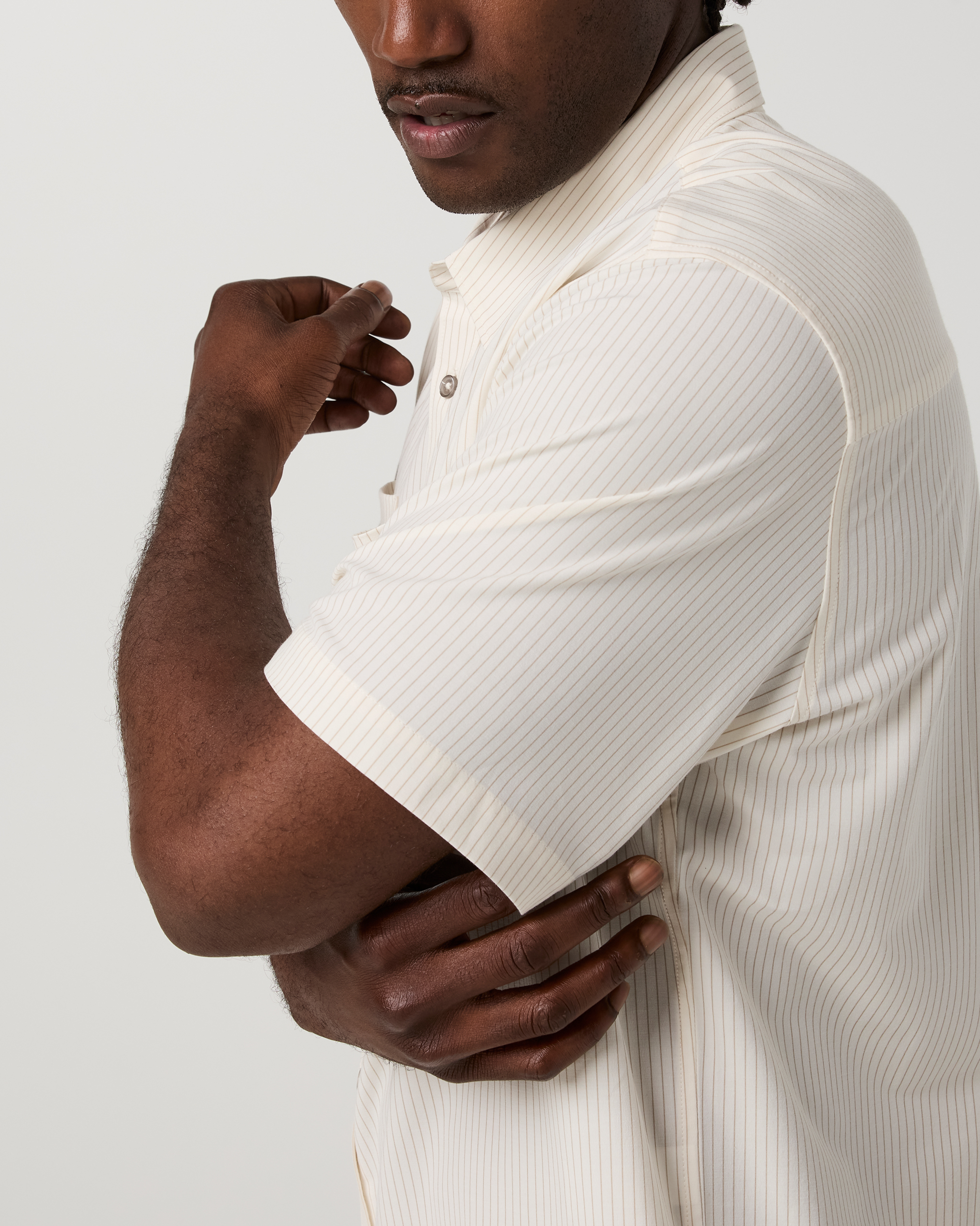 Short Sleeve Bridge Button Down - Relaxed Fit | Natural Pinstripe - Image 3