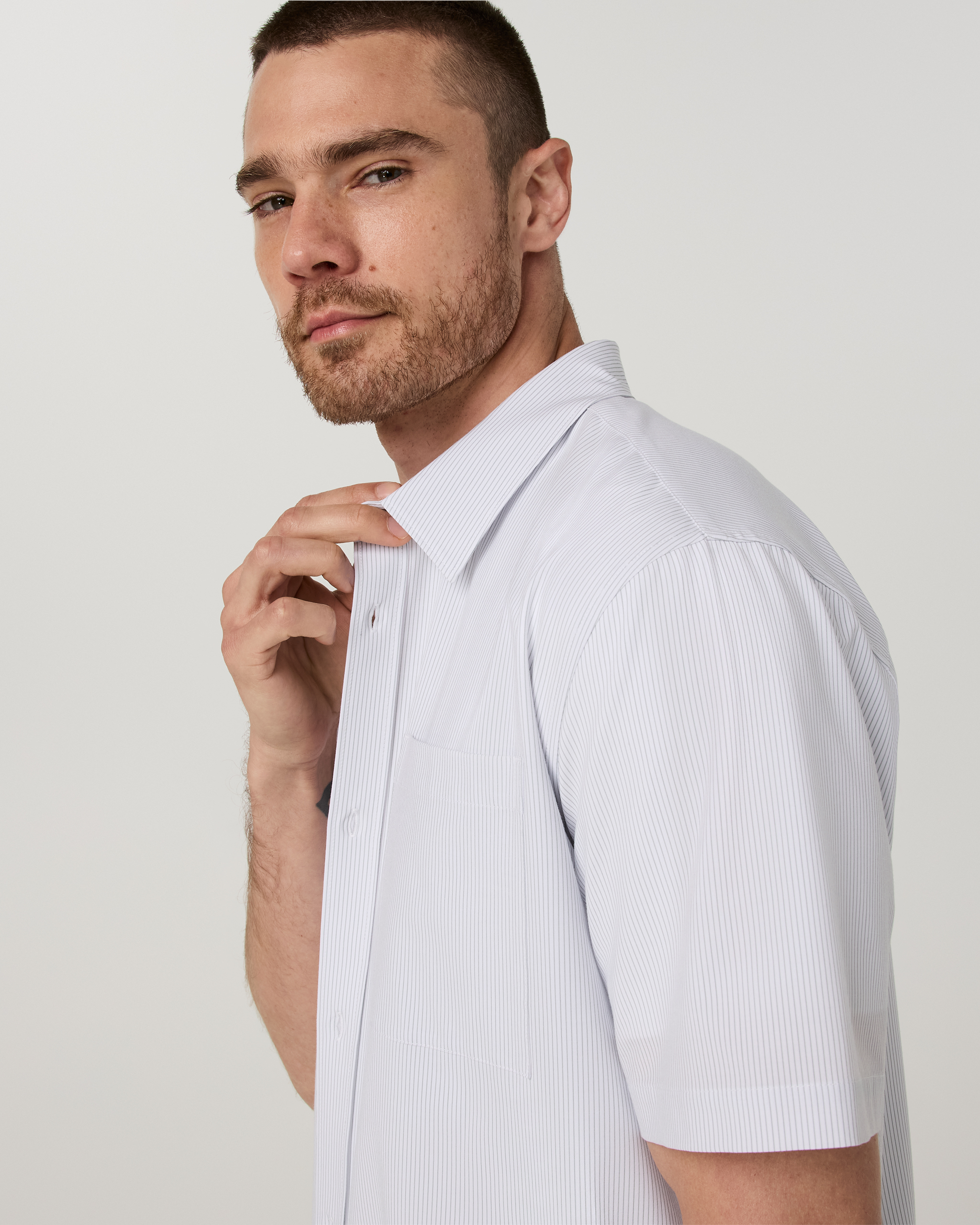 Short Sleeve Bridge Button Down - Relaxed Fit | White Dune Stripe - Image 5