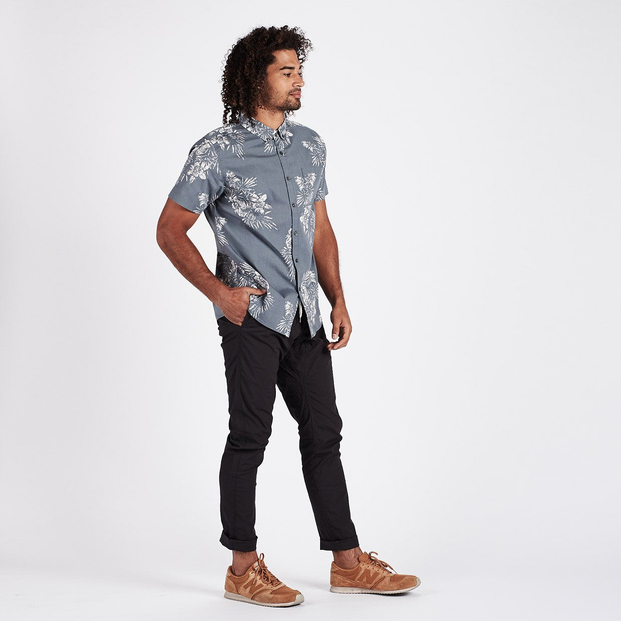 Crest Short Sleeve Button-Down | Grey Vintage Floral - Image 5