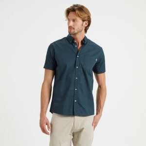 Crest Short-Sleeve Button-Down | Indigo Micro Dot