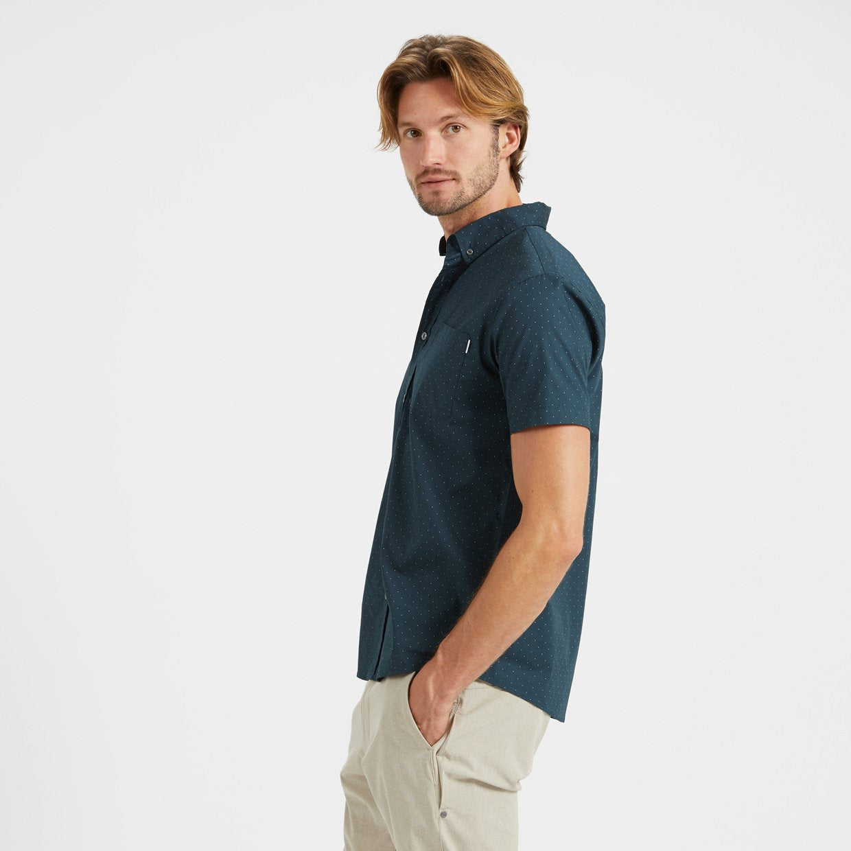 Crest Short-Sleeve Button-Down | Indigo Micro Dot - Image 2