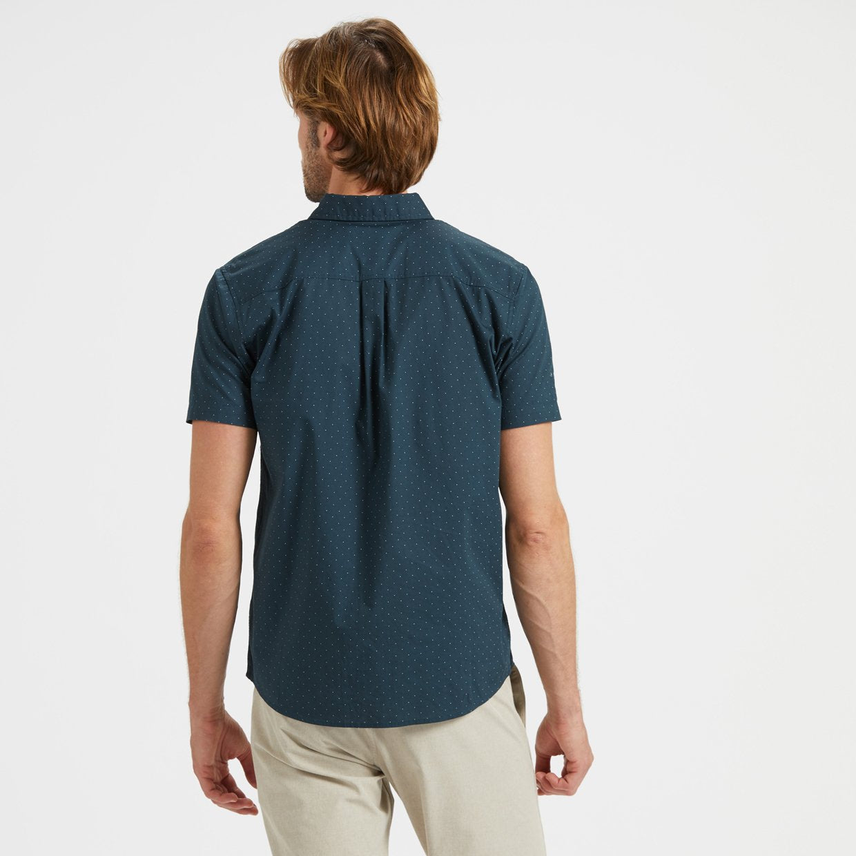 Crest Short-Sleeve Button-Down | Indigo Micro Dot - Image 3