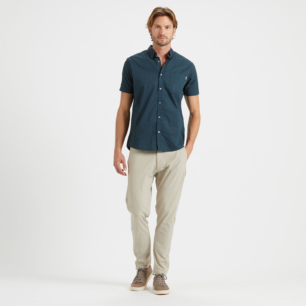 Crest Short-Sleeve Button-Down | Indigo Micro Dot - Image 4