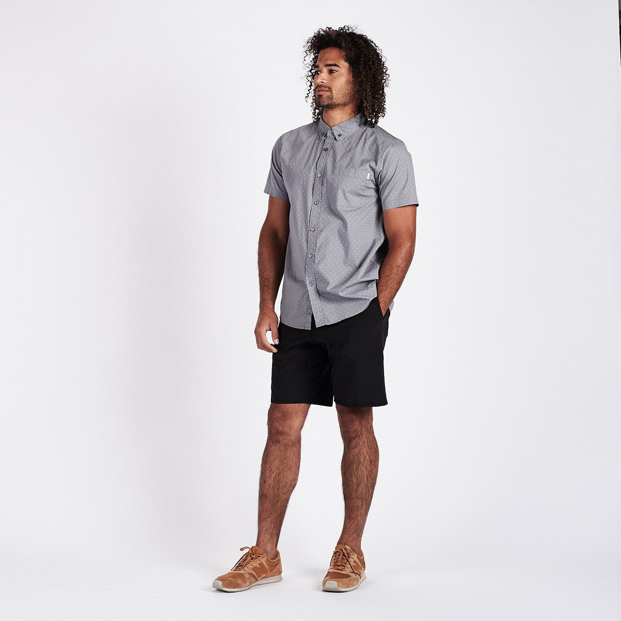 Crest Short Sleeve Button-Down | Grey Micro Dot - Image 4