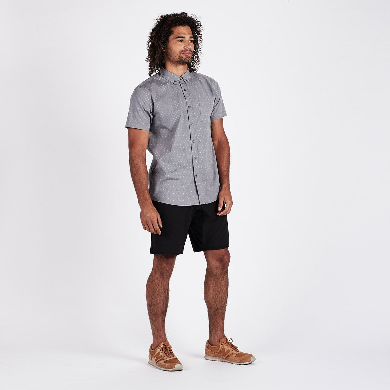 Crest Short Sleeve Button-Down | Grey Micro Dot - Image 5