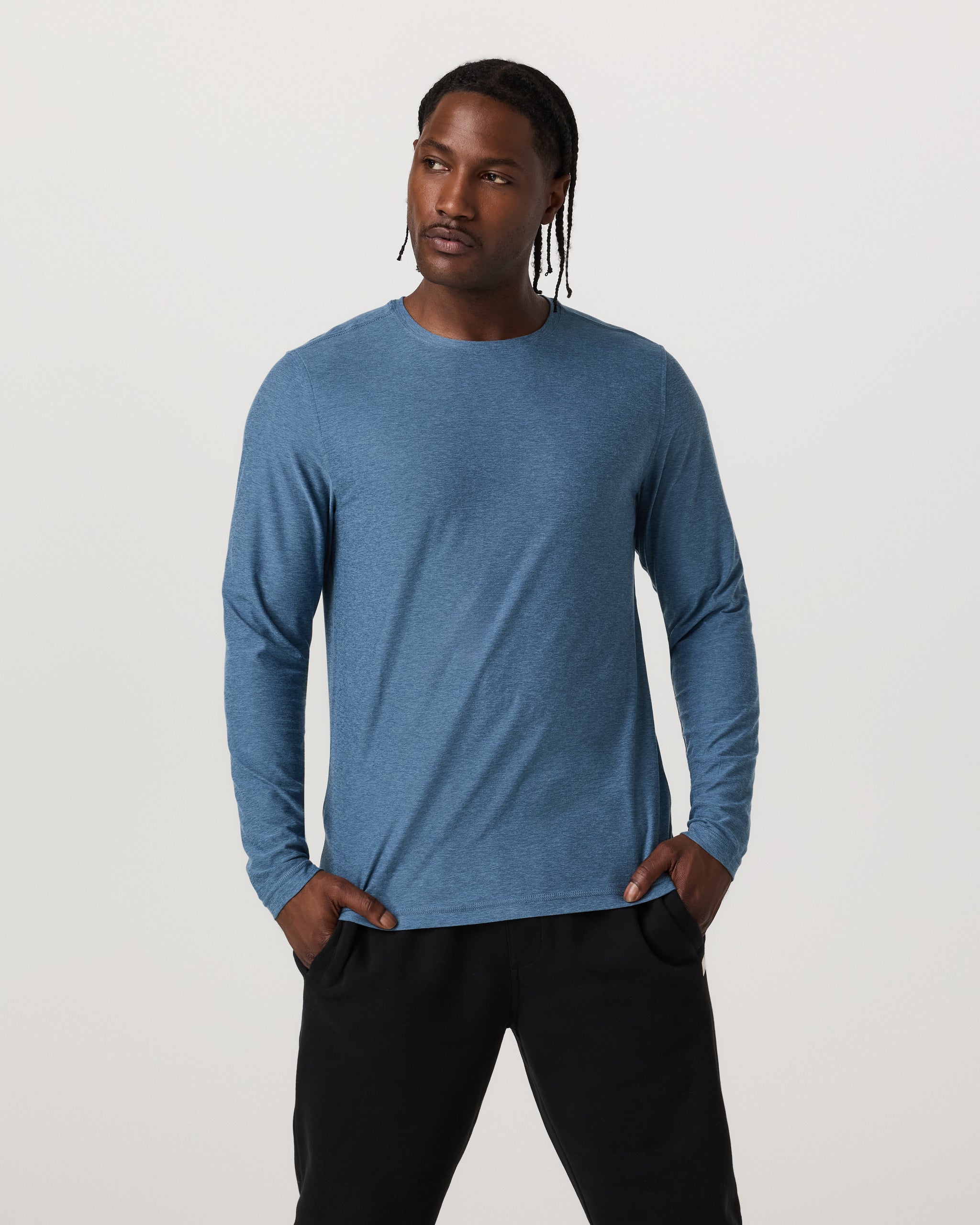 Long Sleeve Strato Tech Tee | Pool Blue Heather - Image 2