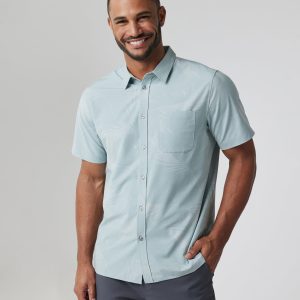 Short-Sleeve Bridge Button Down | Chalk Blue Falling Frond