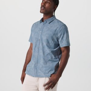 Short Sleeve Bridge Button Down | Dusty Blue Plumeria