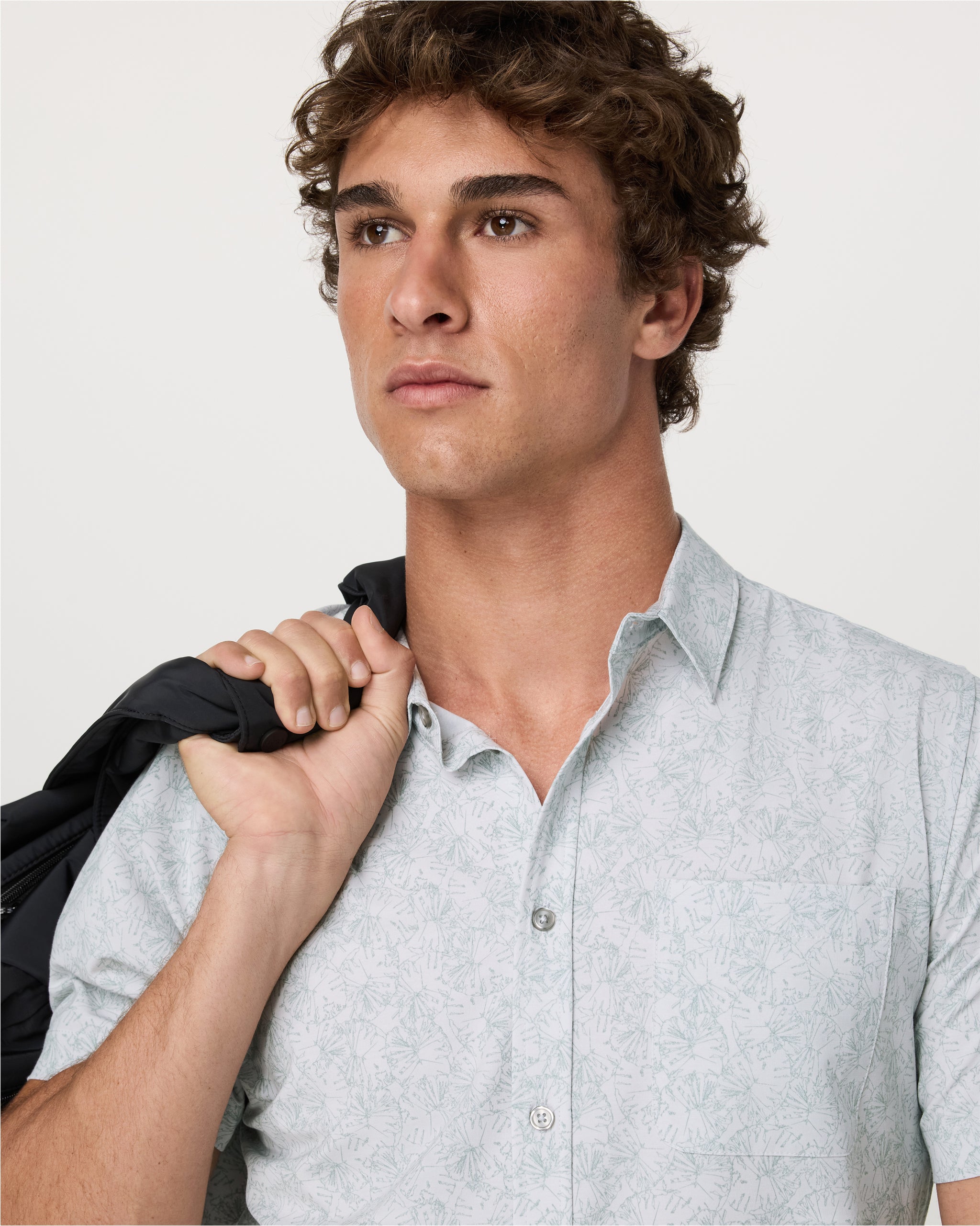 Short Sleeve Bridge Button Down | Frost Grey Water Lily - Image 2