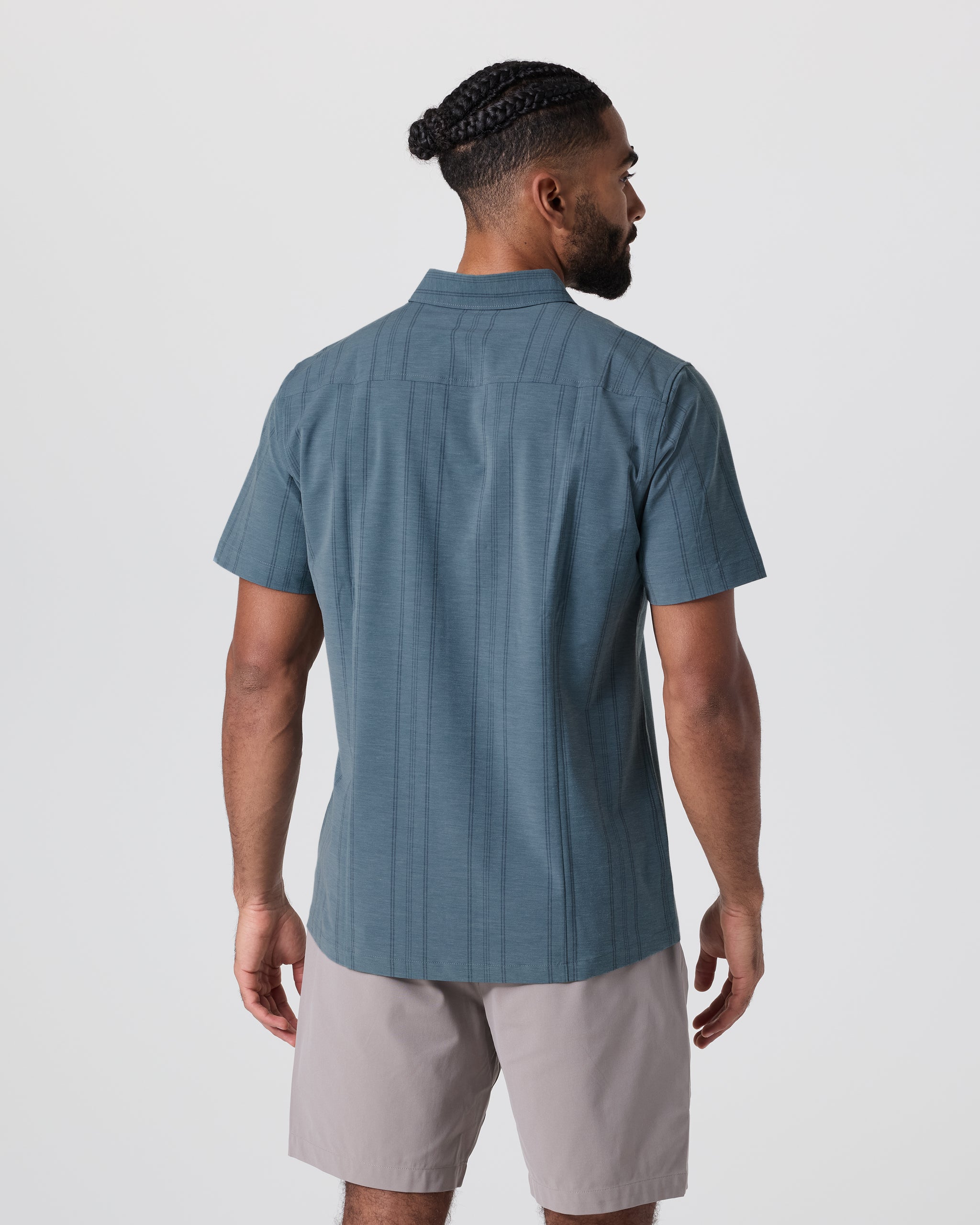 Short Sleeve Bridge Button Down | Light Deep Sea Stripe - Image 3